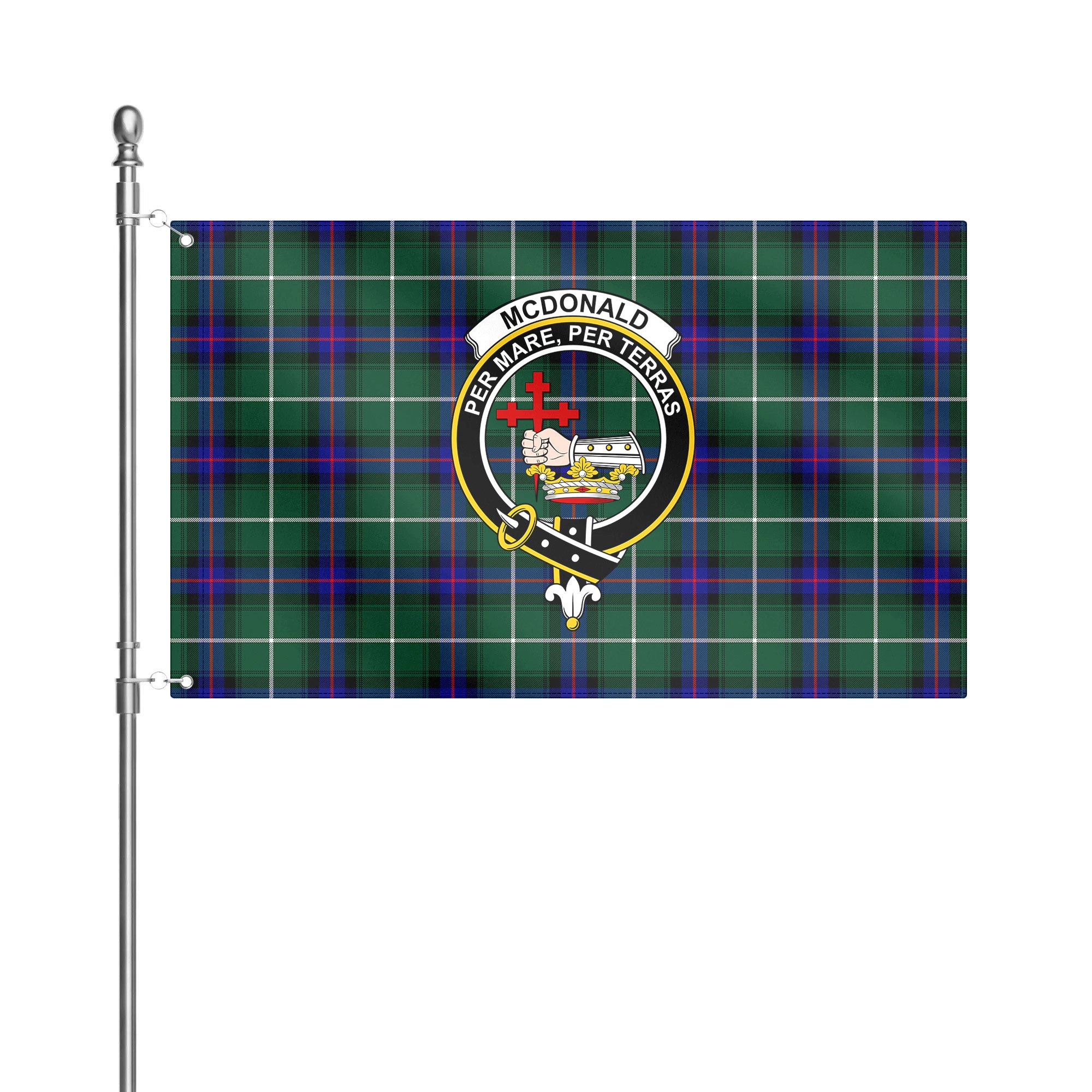 McDonald of the Isles Hunting Modern Tartan Crest House Flag