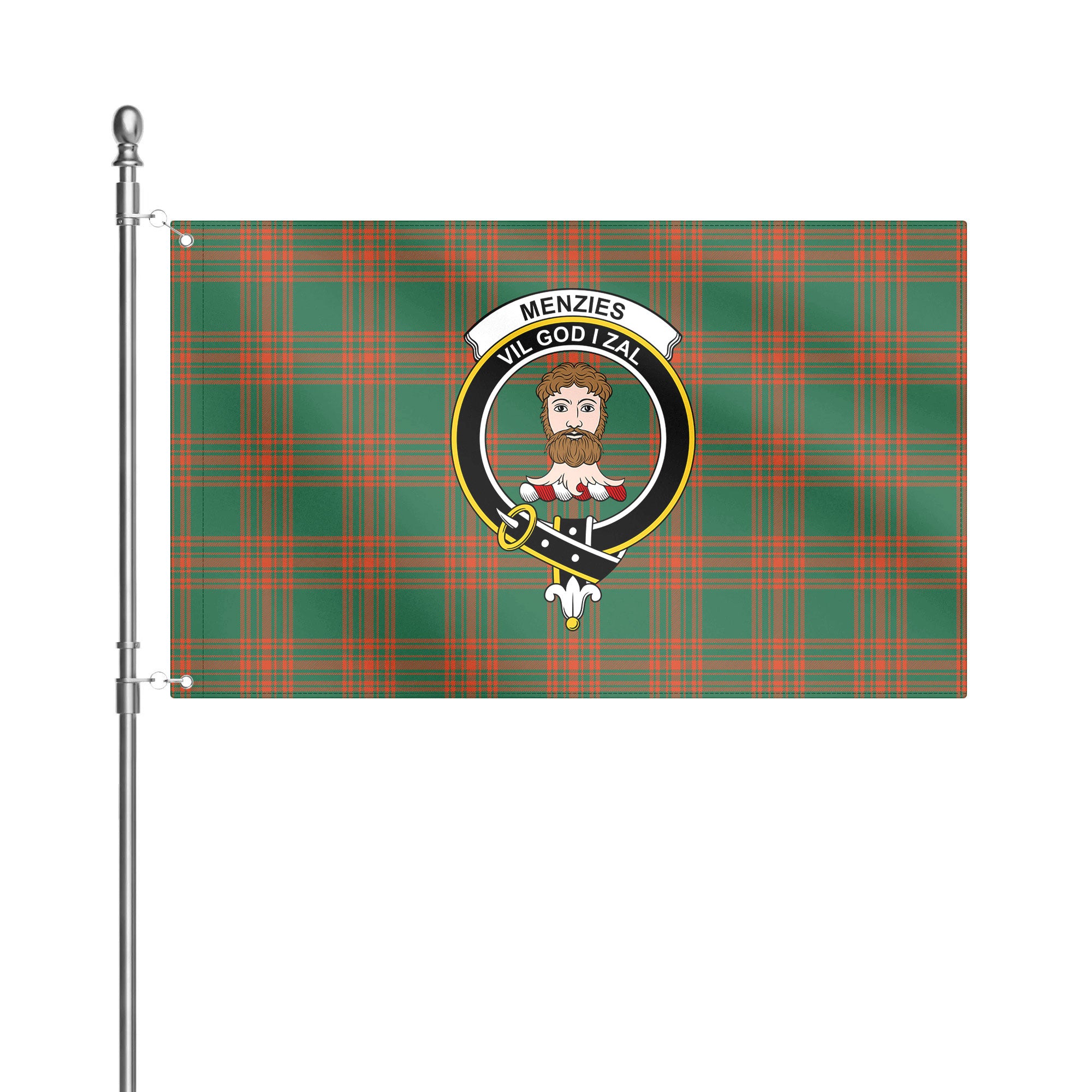 Menzies Green Ancient Tartan Crest House Flag