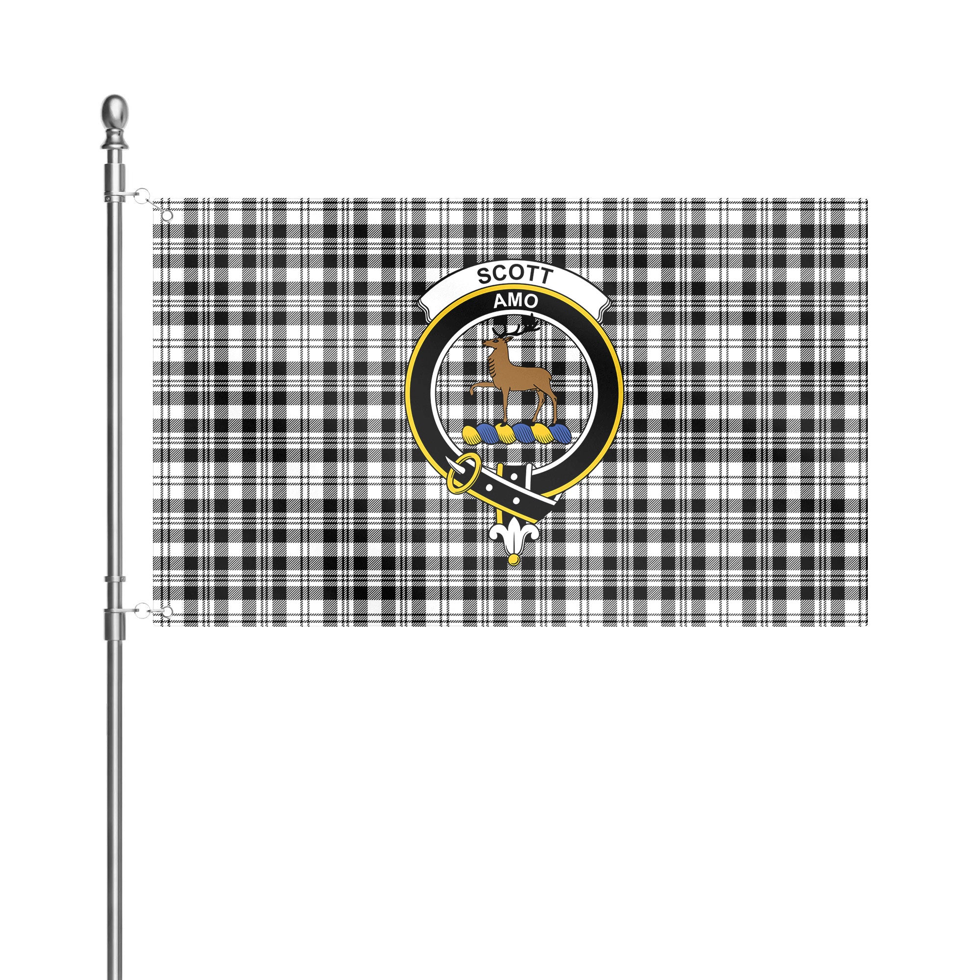 Scott Black & White Modern Tartan Crest House Flag