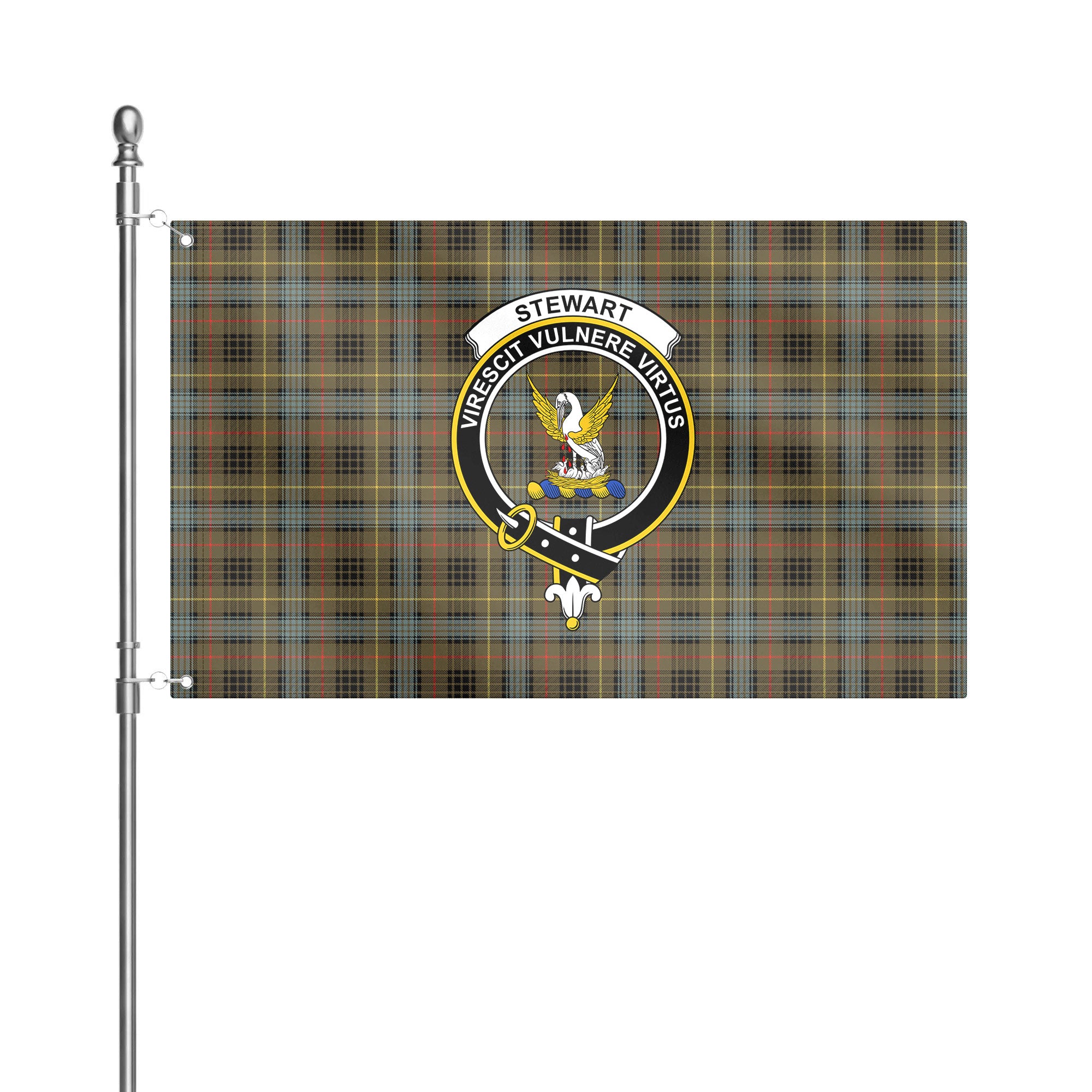 Stewart Hunting Weathered Tartan Crest House Flag