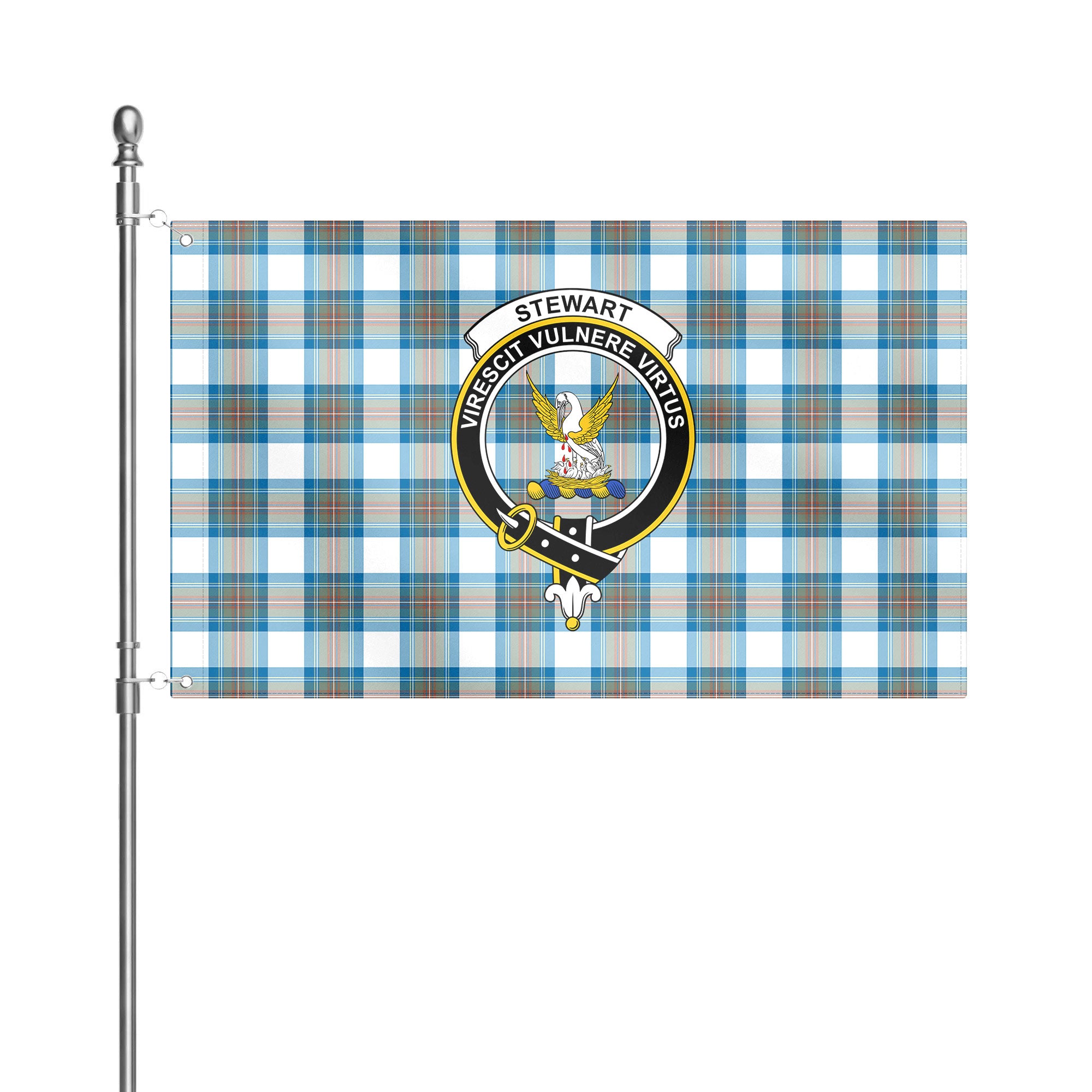 Stewart Muted Blue Tartan Crest House Flag