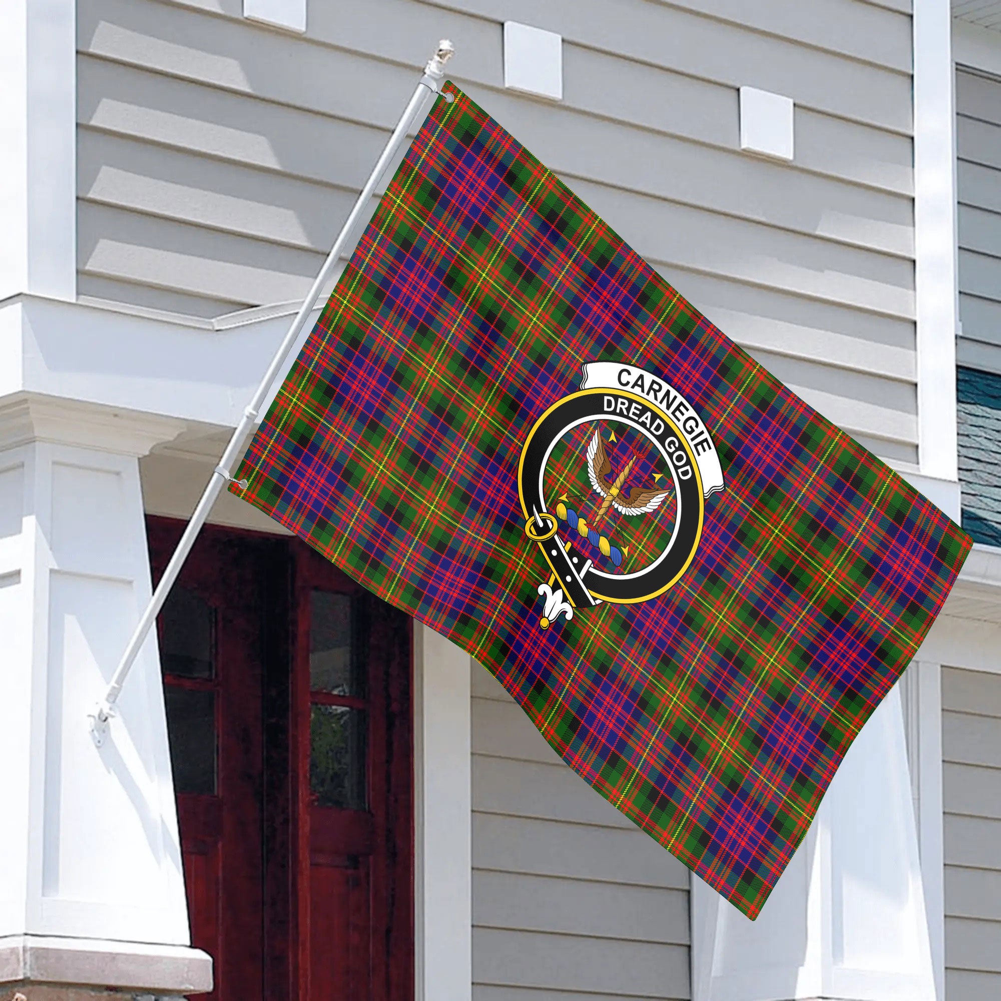 Carnegie Modern Tartan Crest House Flag