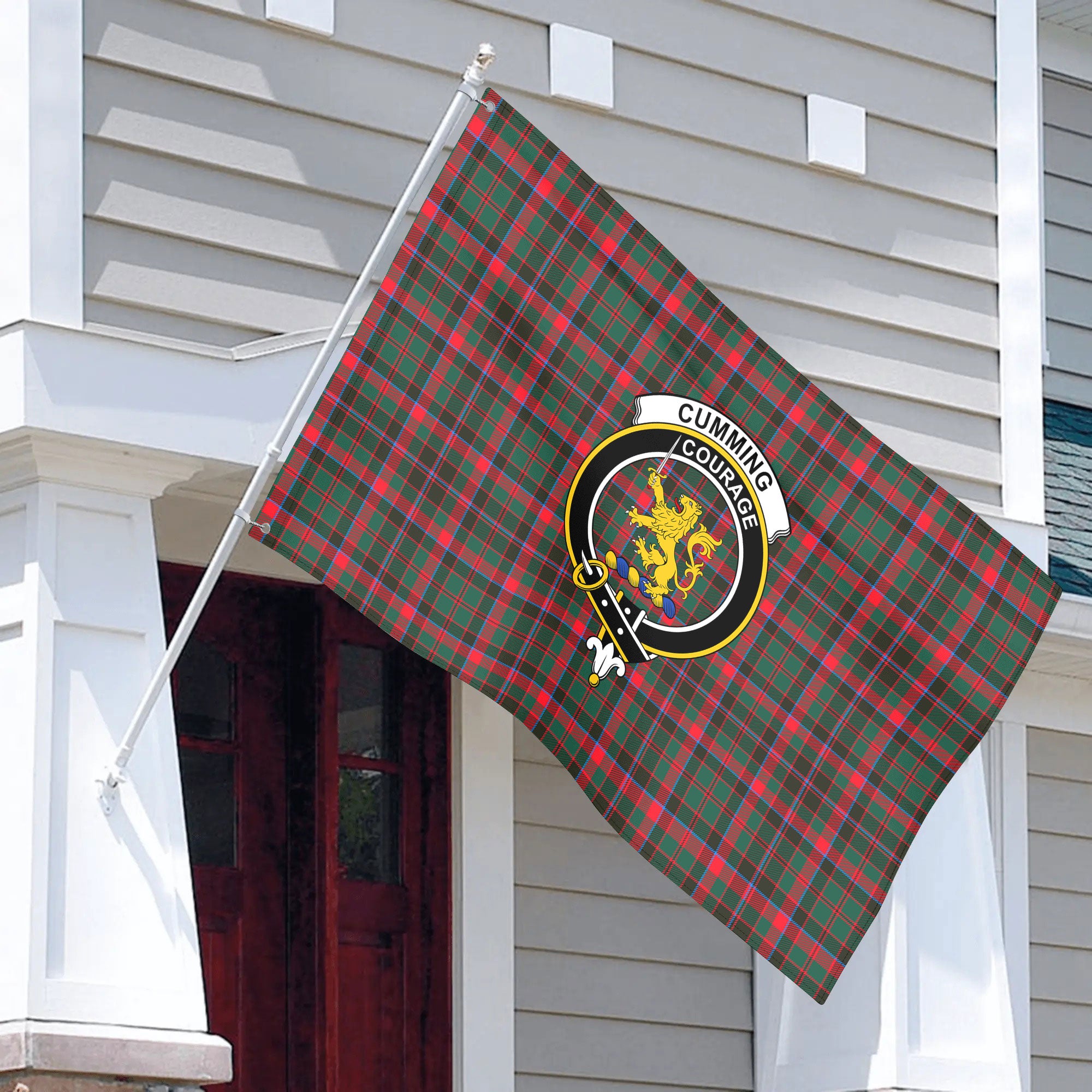 Cumming Hunting Modern Tartan Crest House Flag