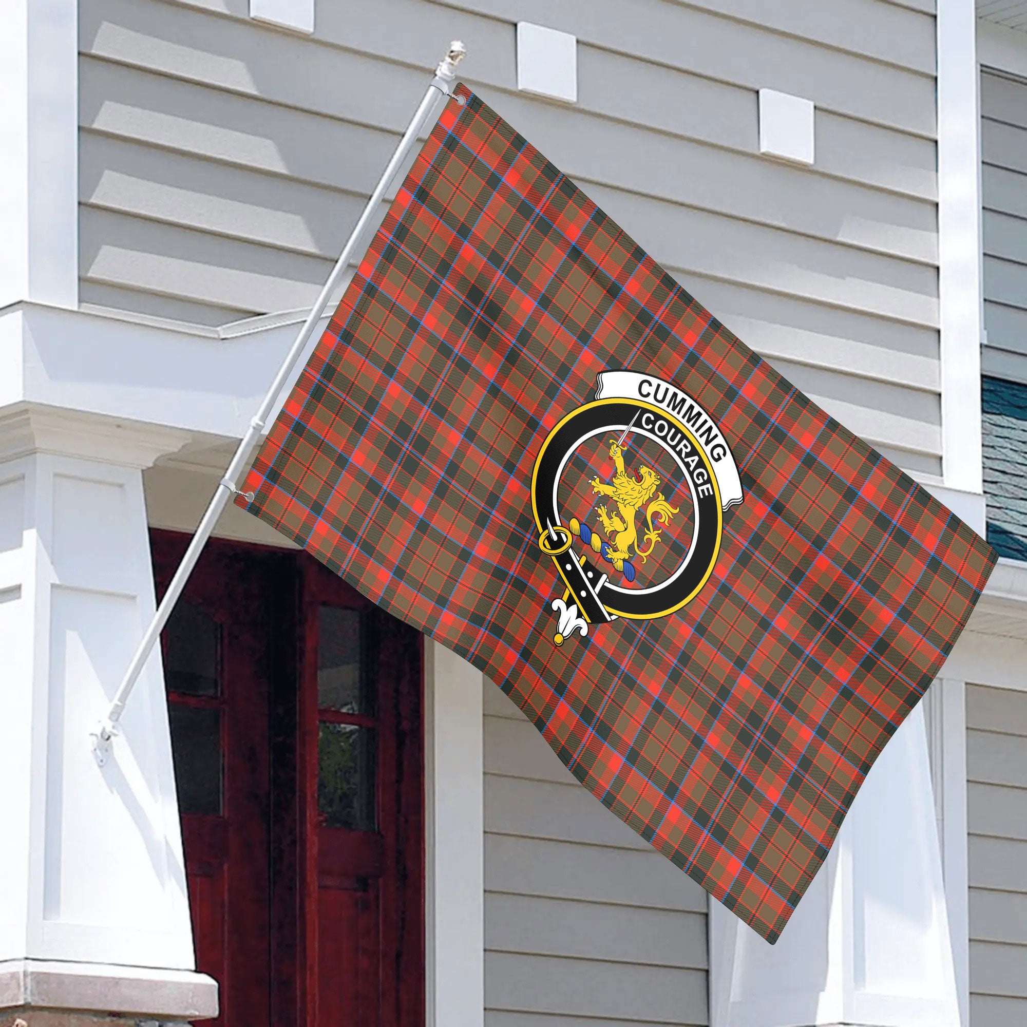 Cumming Hunting Weathered Tartan Crest House Flag