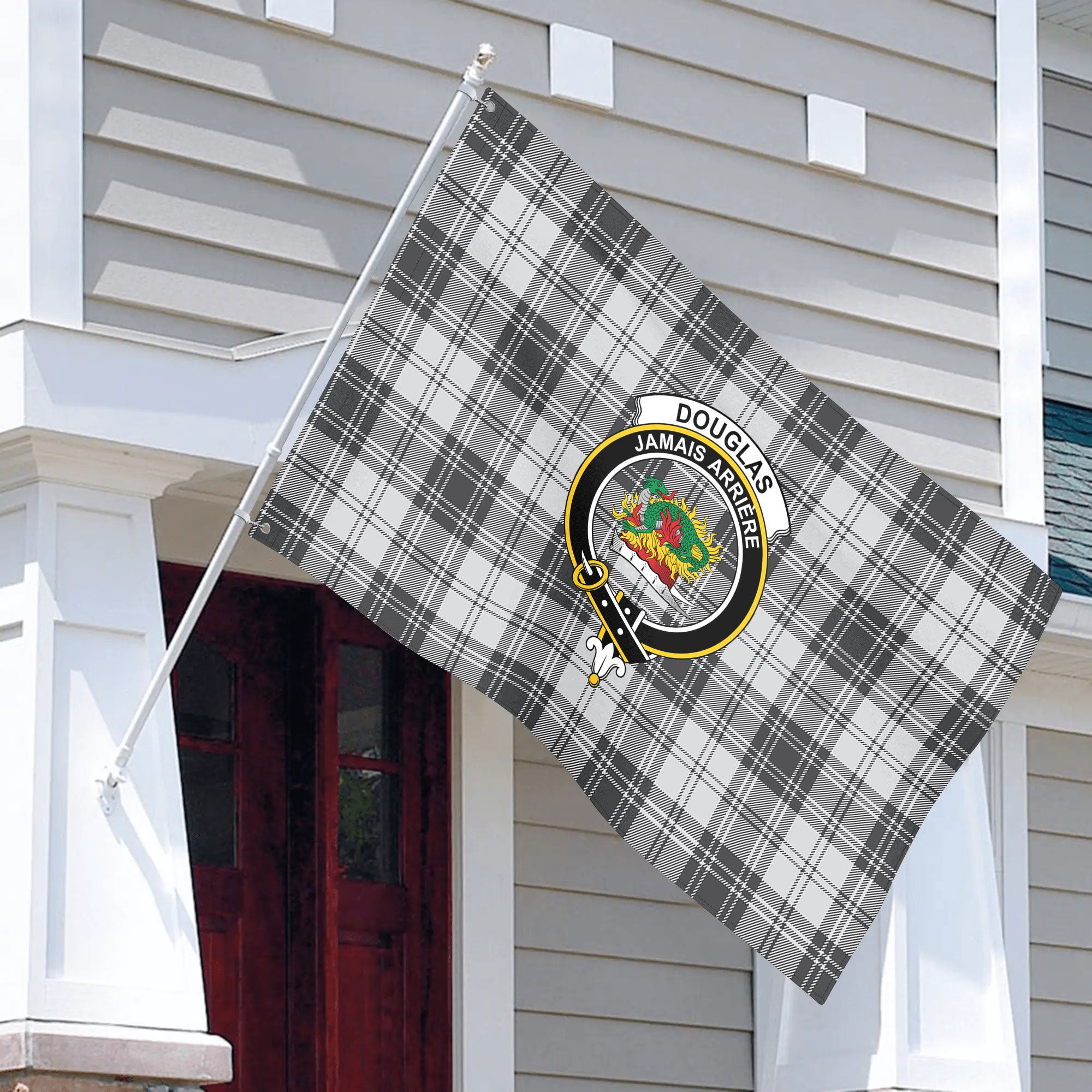 Douglas Grey Modern Tartan Crest House Flag