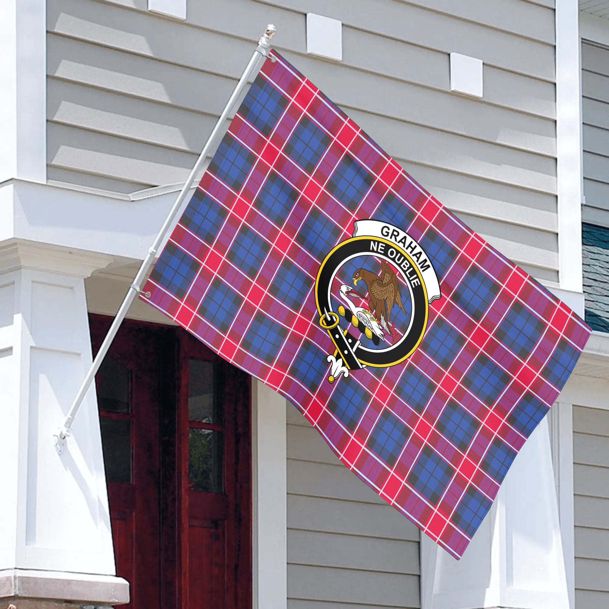 Graham of Menteith Red Tartan Crest House Flag