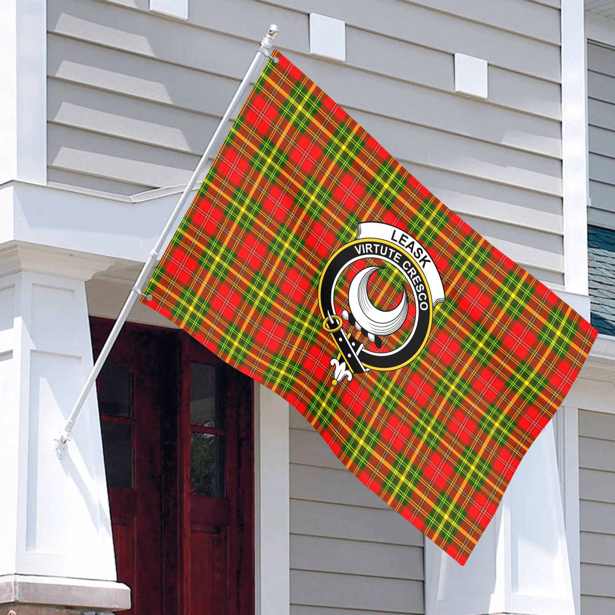 Leask Tartan Crest House Flag