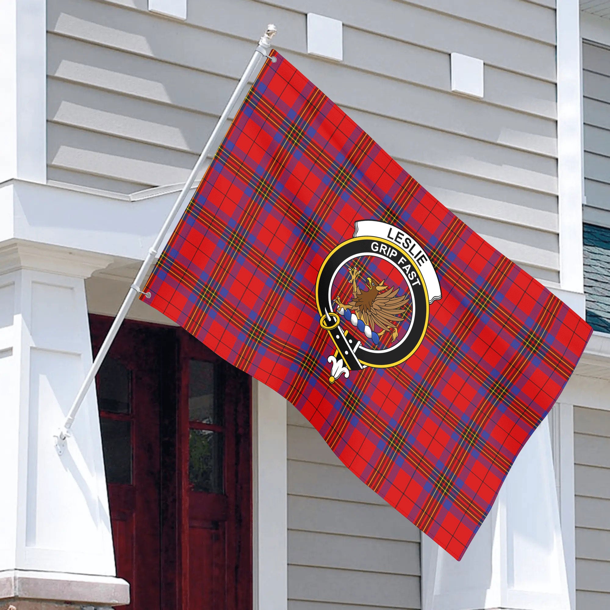 Leslie Modern Tartan Crest House Flag