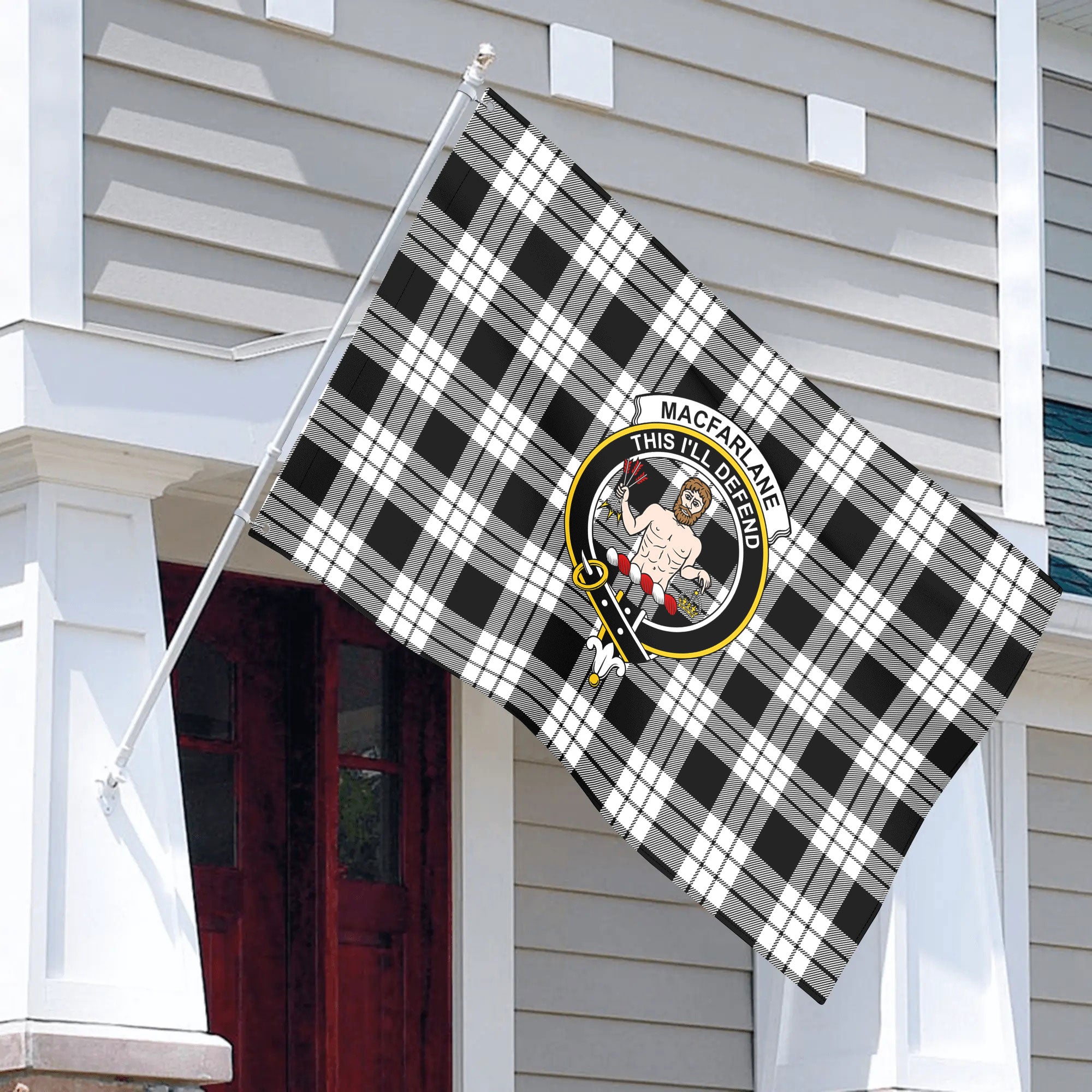 MacFarlane Black - White Tartan Crest House Flag