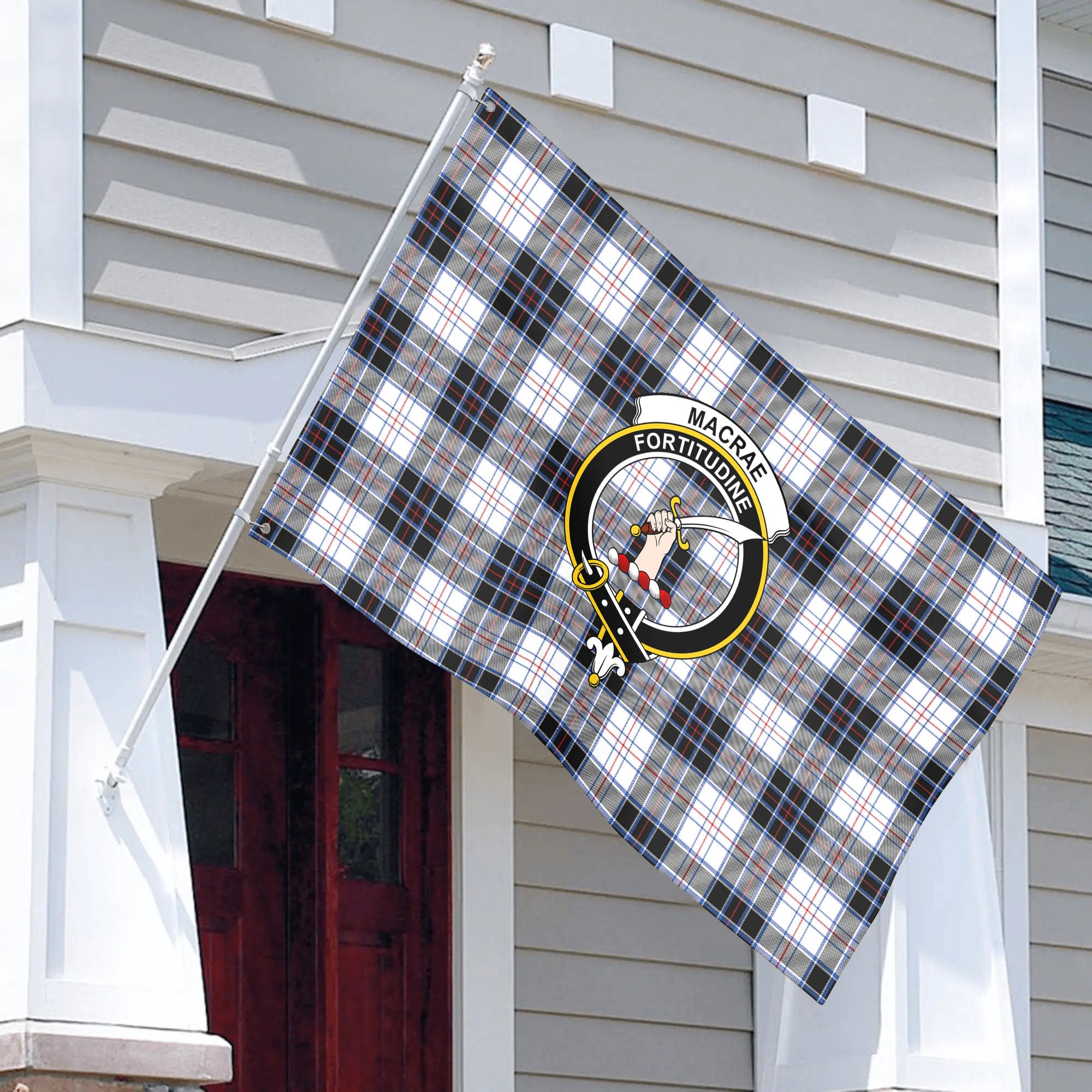 MacRae Dress Modern Tartan Crest House Flag