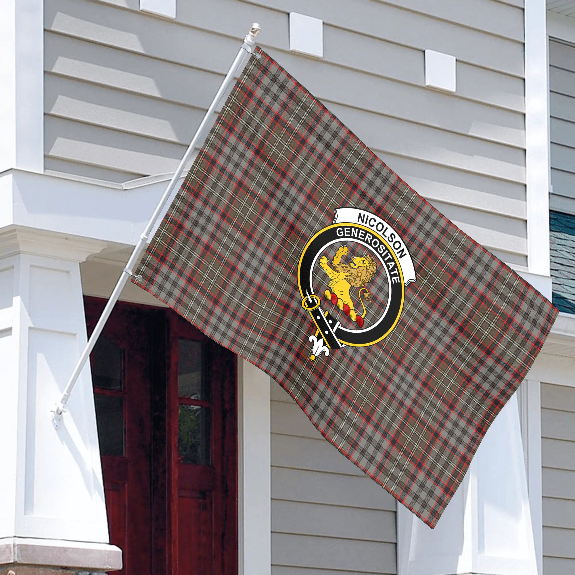 Nicolson Hunting Weathered Tartan Crest House Flag