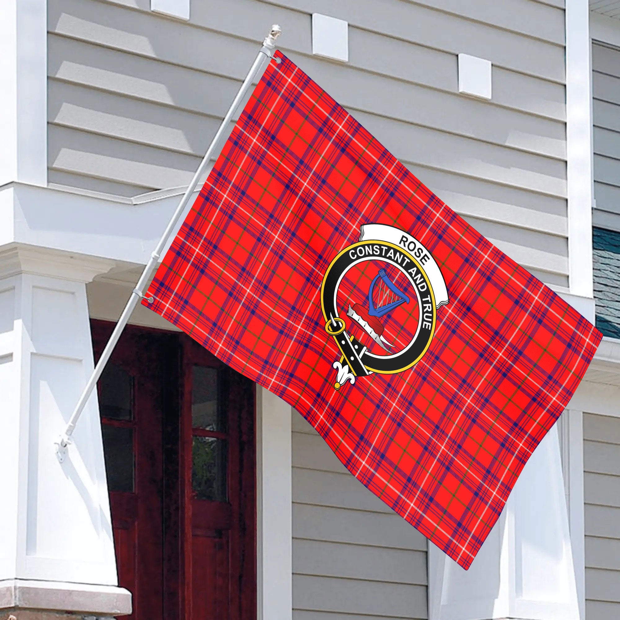 Rose Modern Tartan Crest House Flag