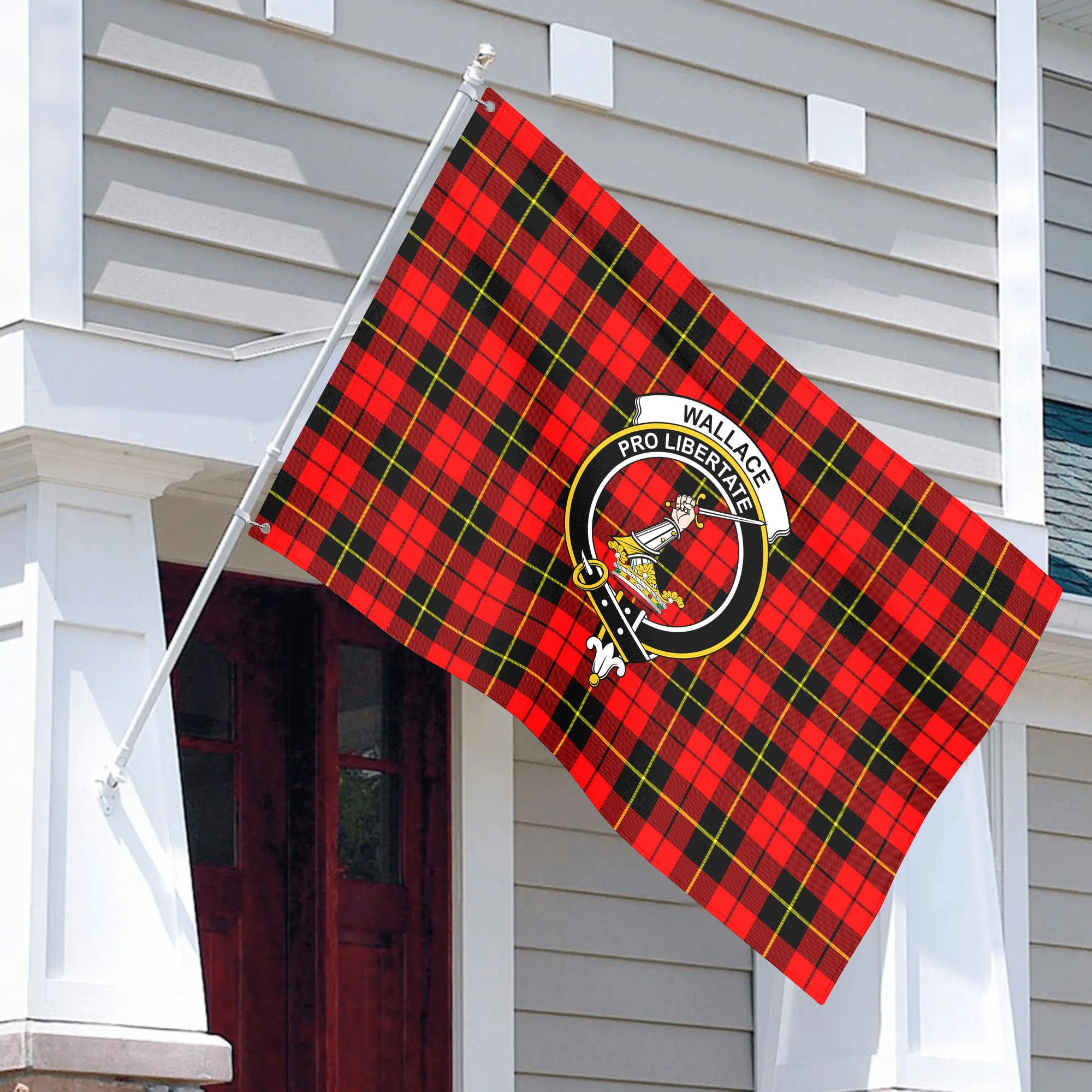 Wallace Hunting Red Tartan Crest House Flag