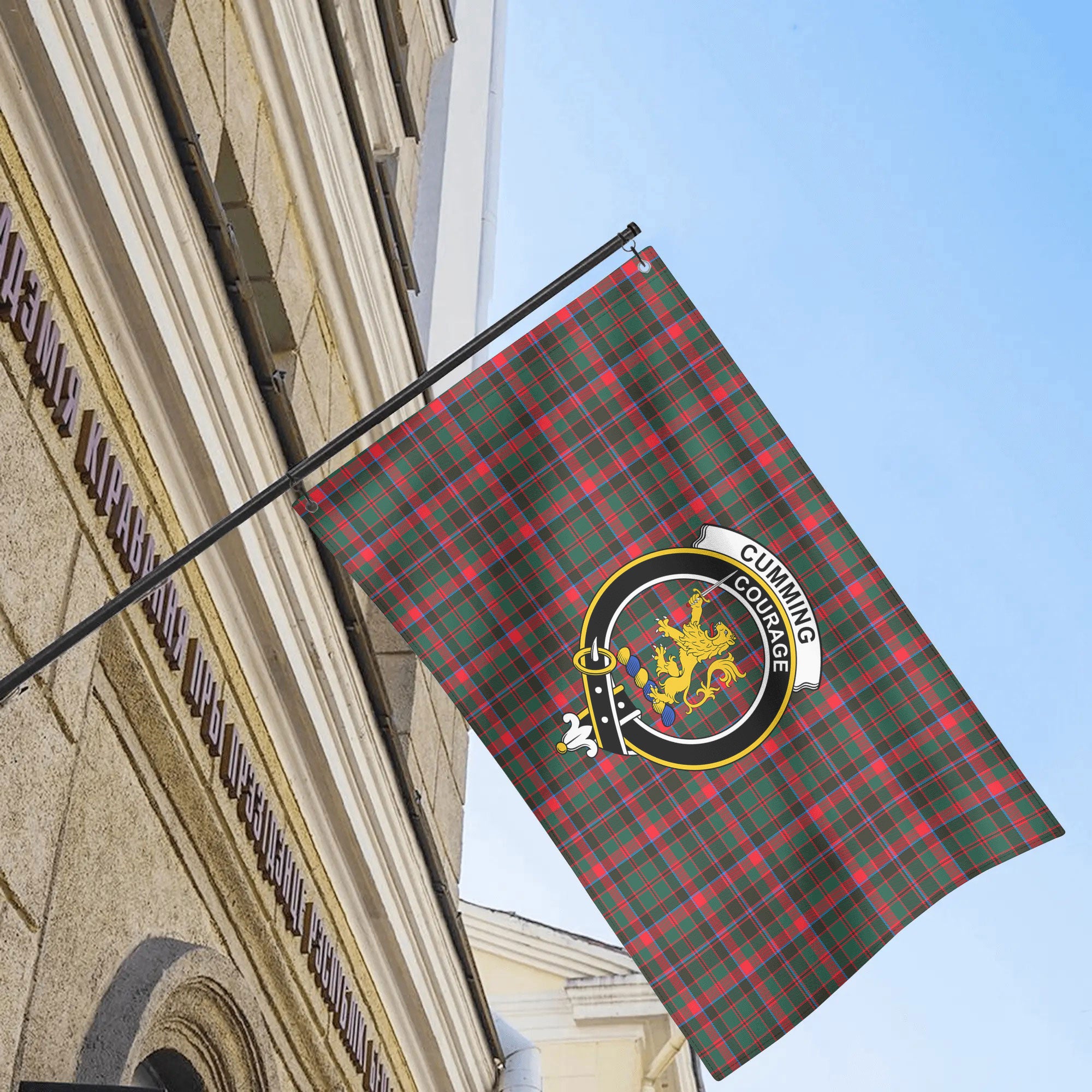 Cumming Hunting Modern Tartan Crest House Flag