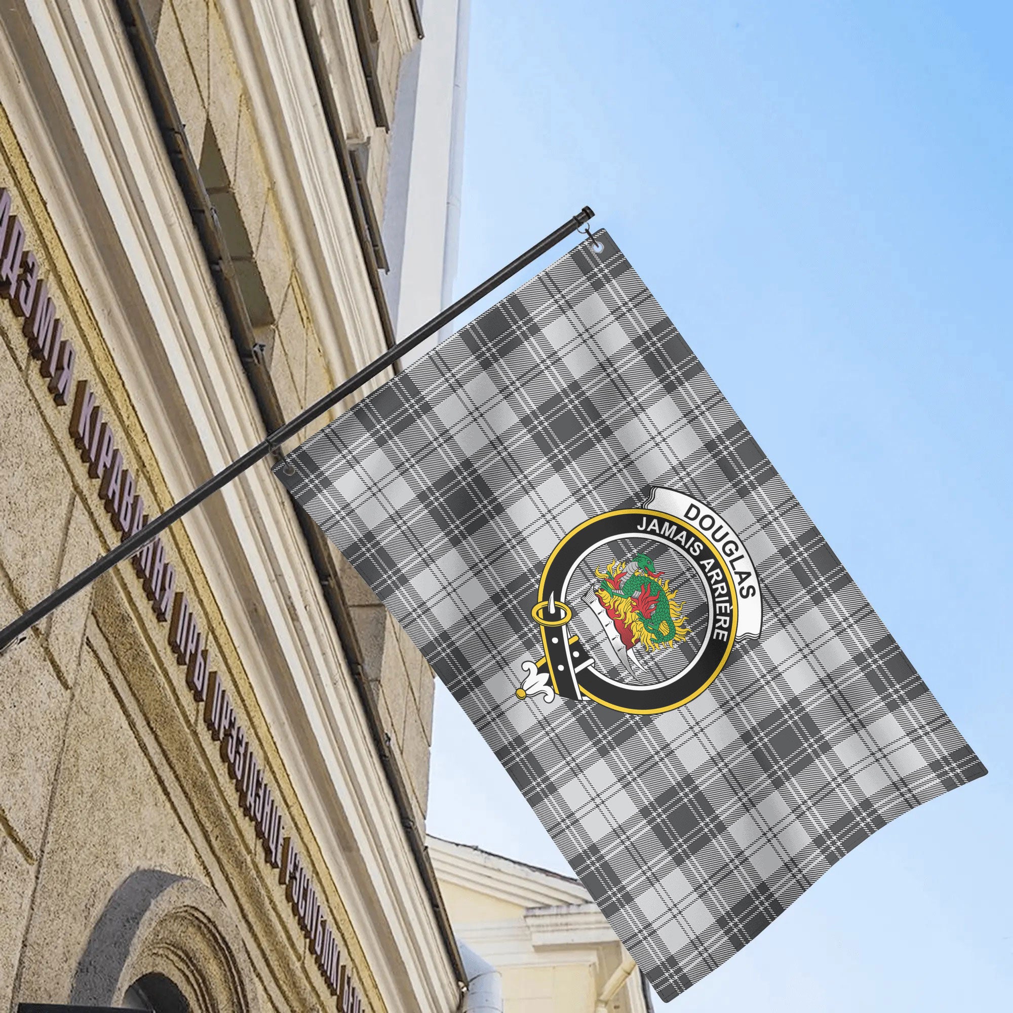 Douglas Grey Modern Tartan Crest House Flag