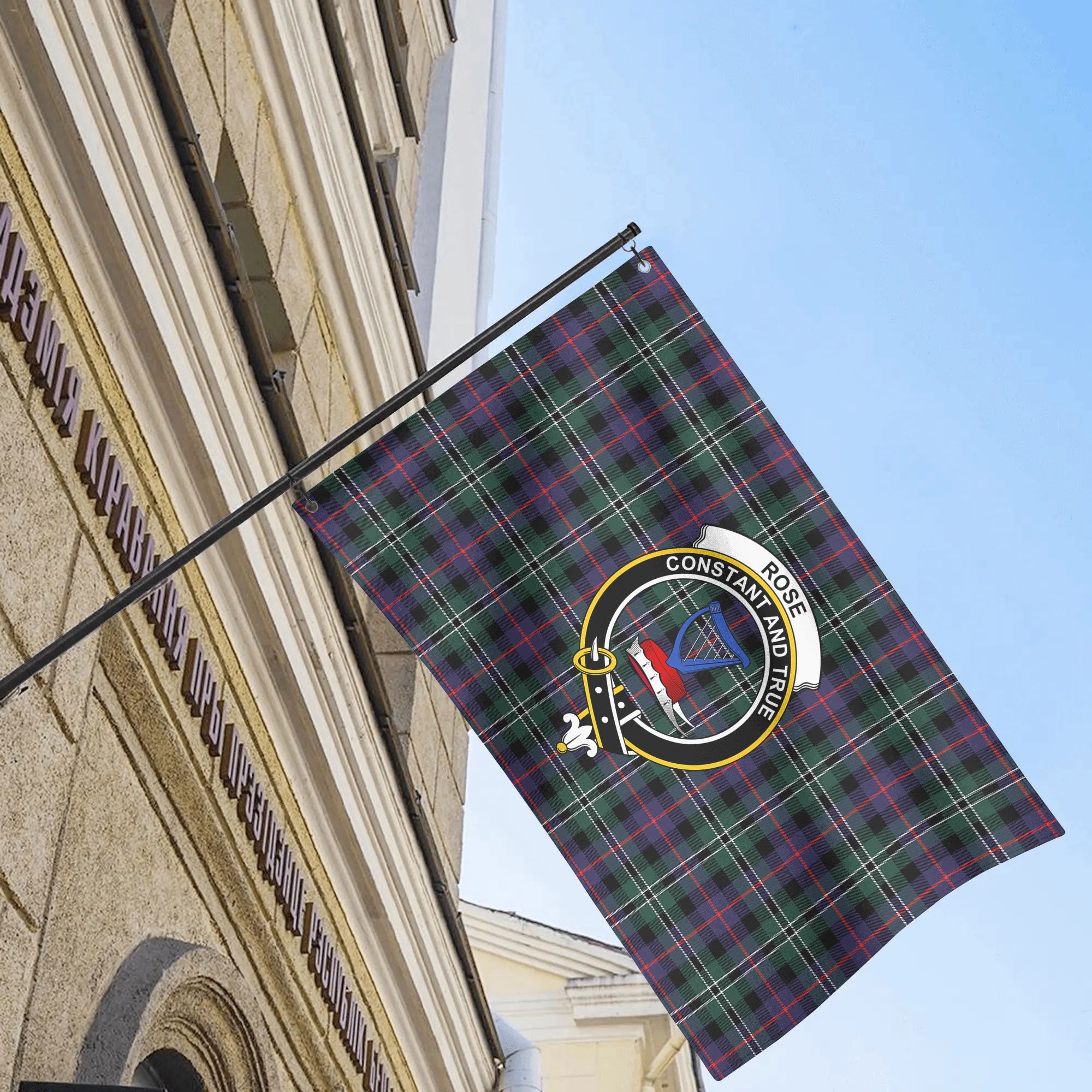Rose Hunting Modern Tartan Crest House Flag
