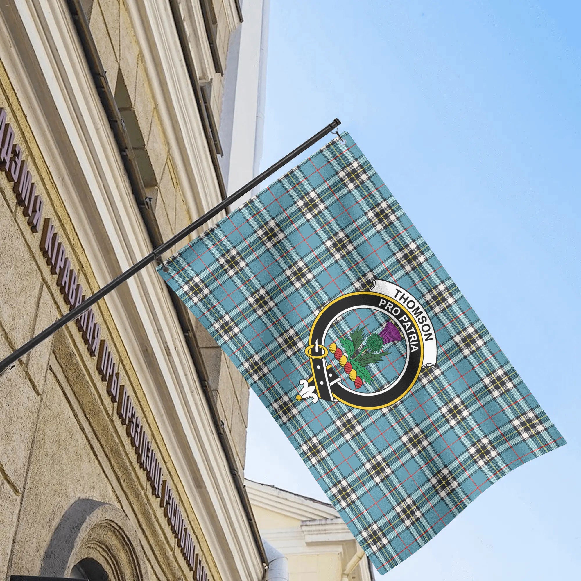 Thomson Blue Tartan Crest House Flag