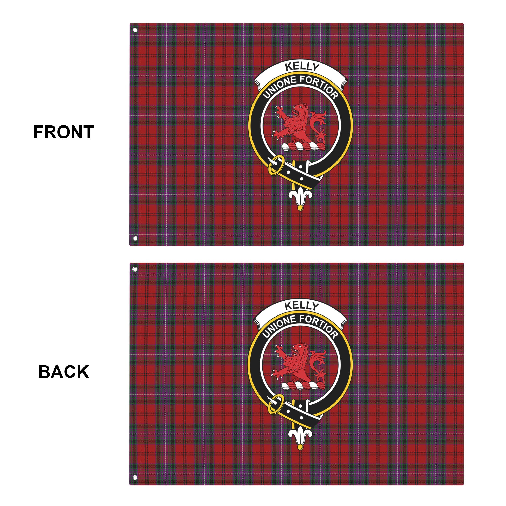 Kelly of Sleat Red Tartan Crest House Flag