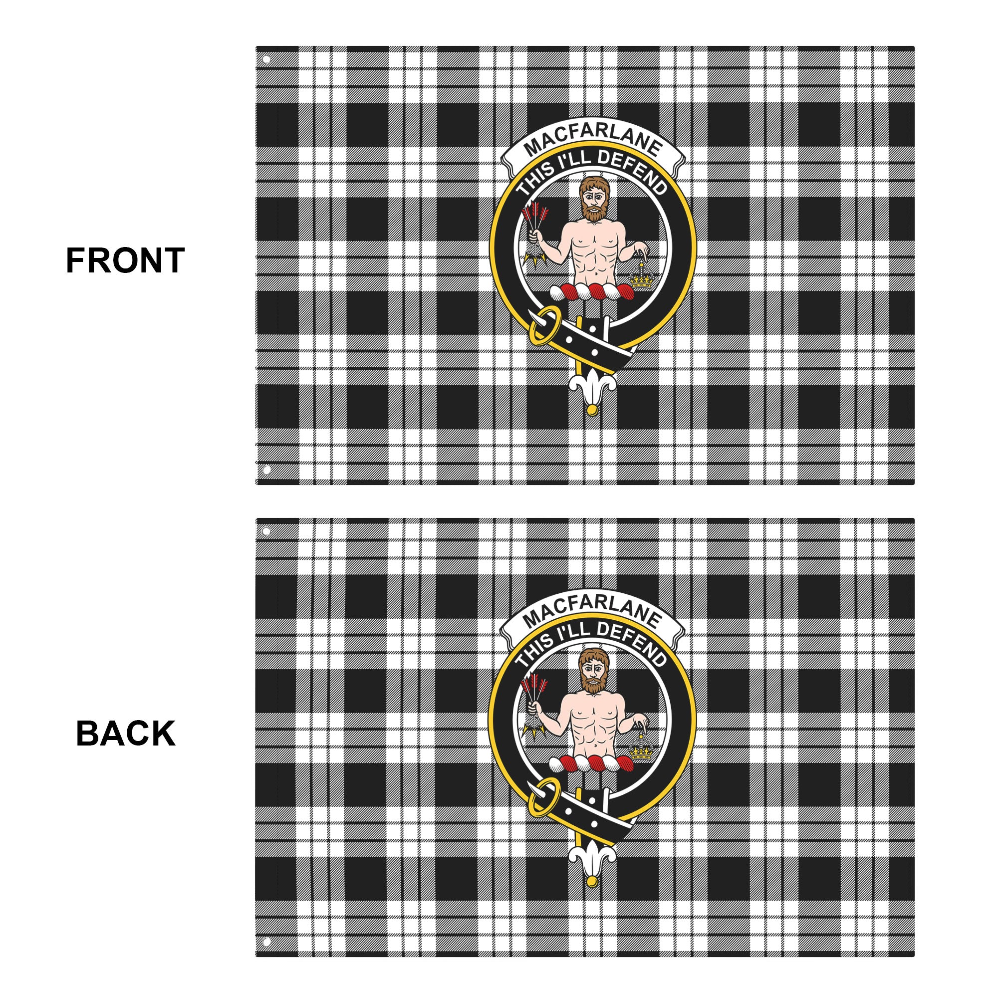 MacFarlane Black - White Tartan Crest House Flag
