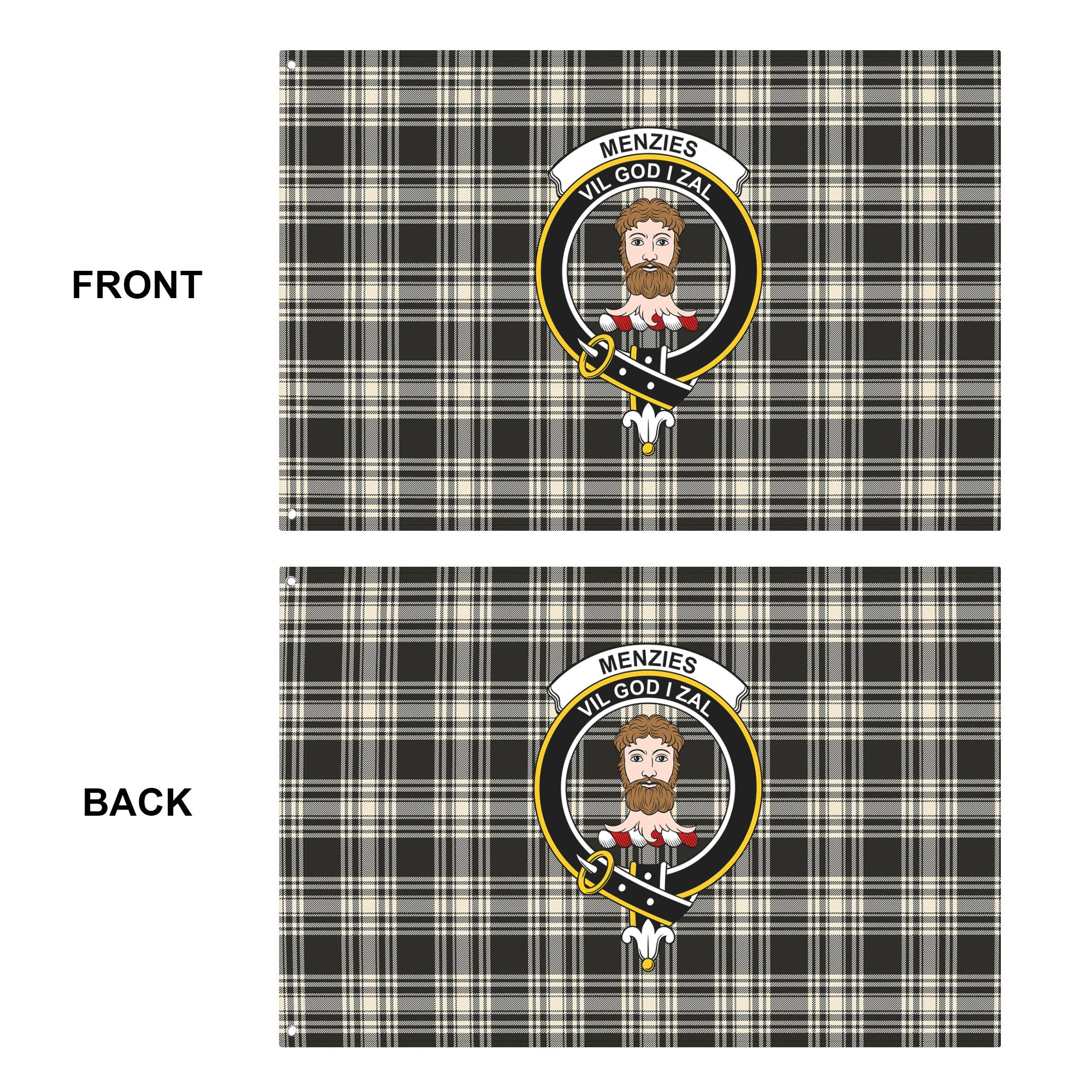 Menzies Black - White Ancient Tartan Crest House Flag
