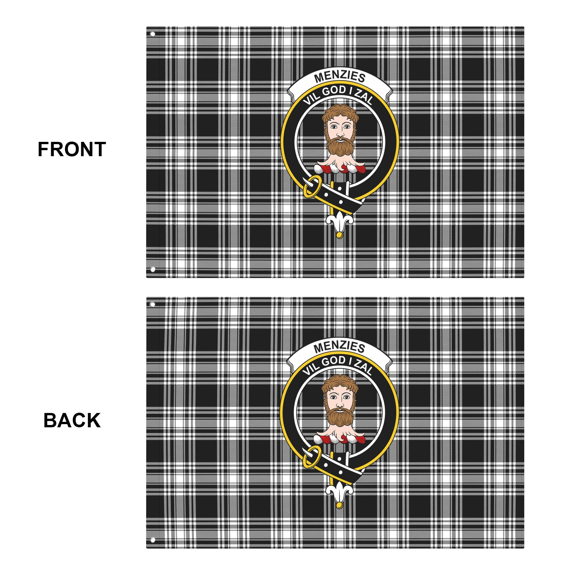 Menzies Black - White Modern Tartan Crest House Flag
