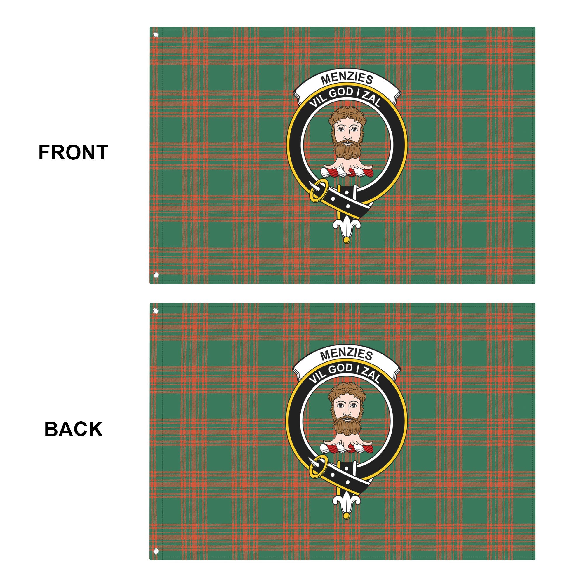 Menzies Green Ancient Tartan Crest House Flag