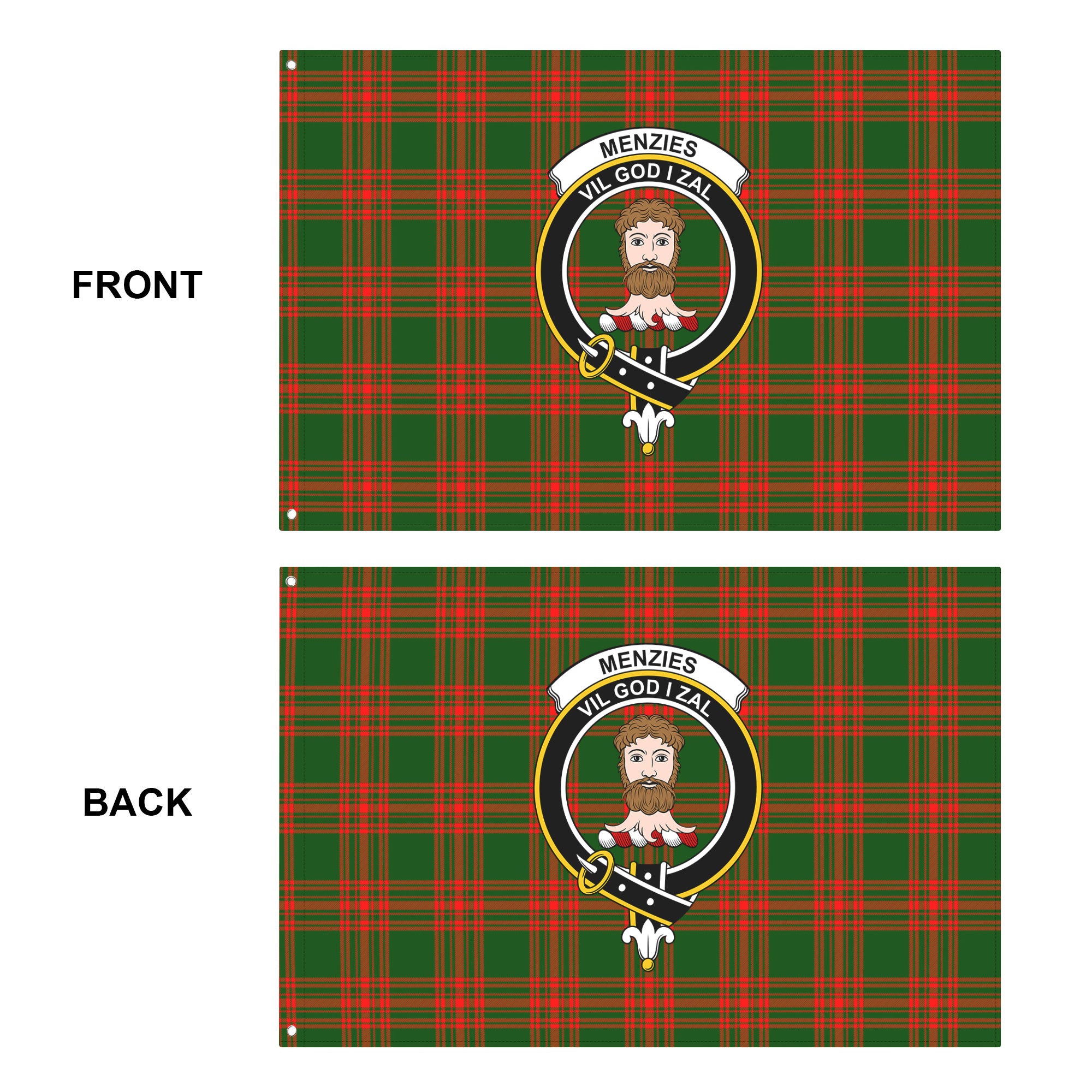 Menzies Green Modern Tartan Crest House Flag