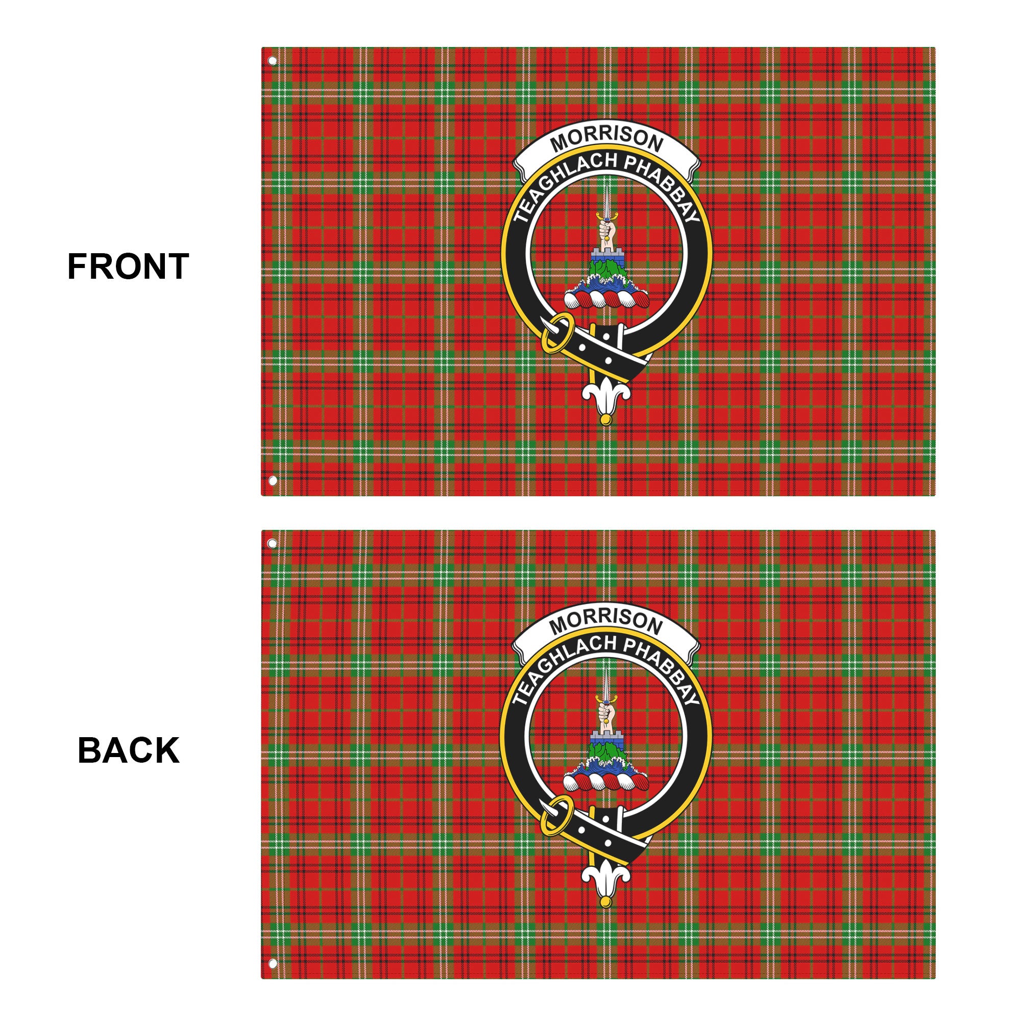 Morrison Red Modern Tartan Crest House Flag