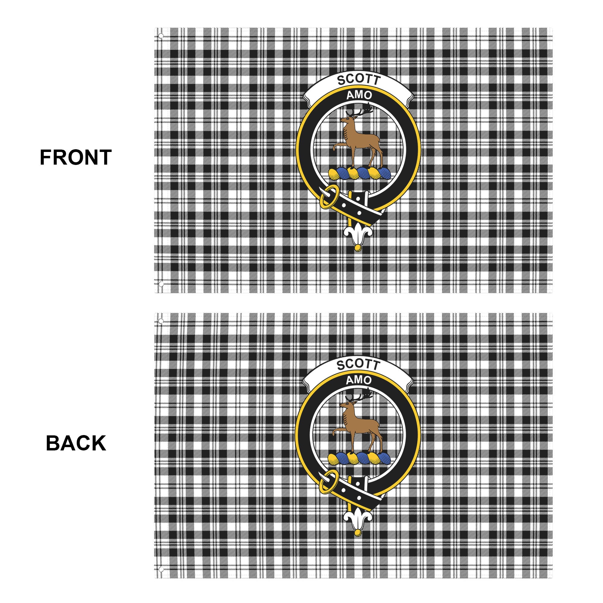 Scott Black & White Modern Tartan Crest House Flag