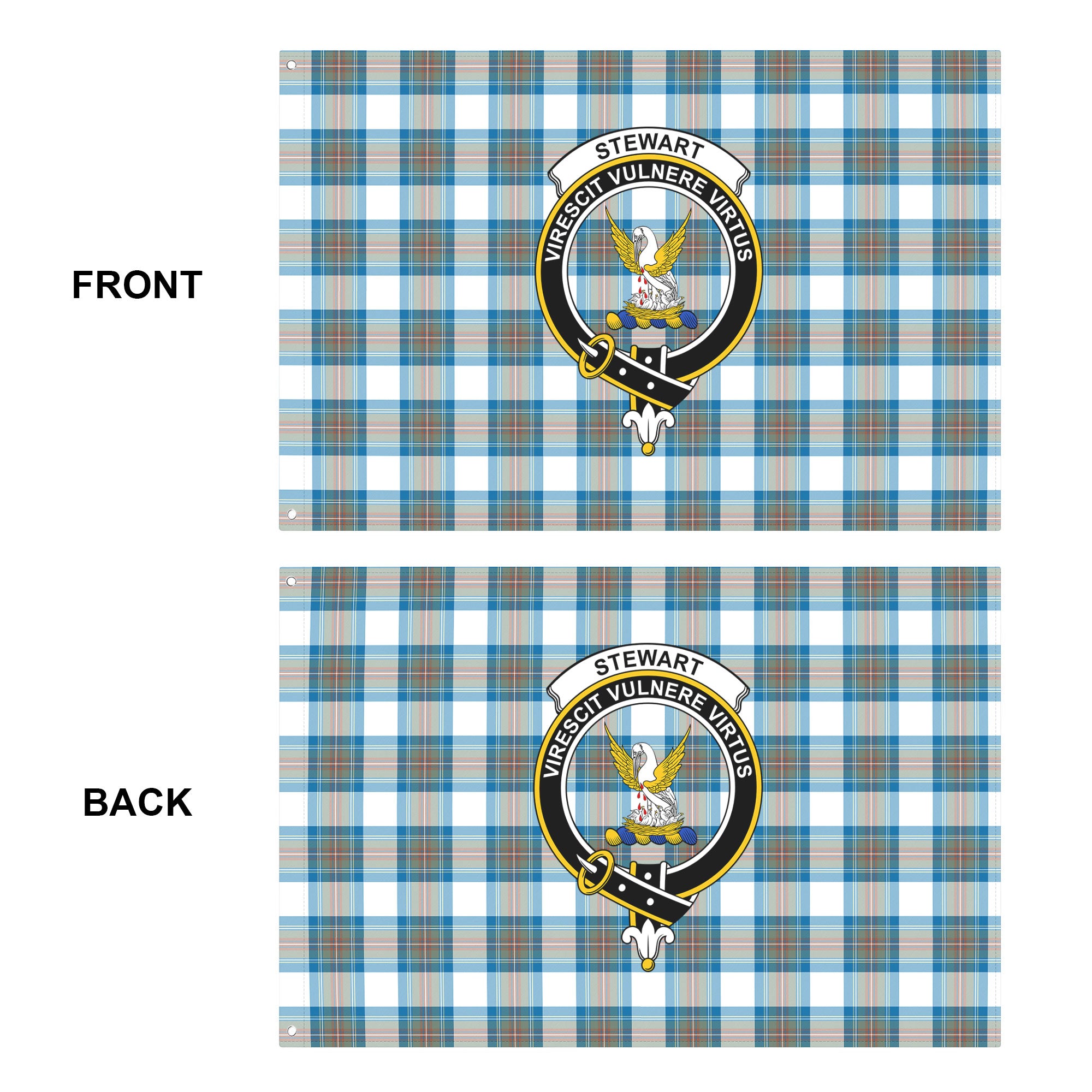 Stewart Muted Blue Tartan Crest House Flag