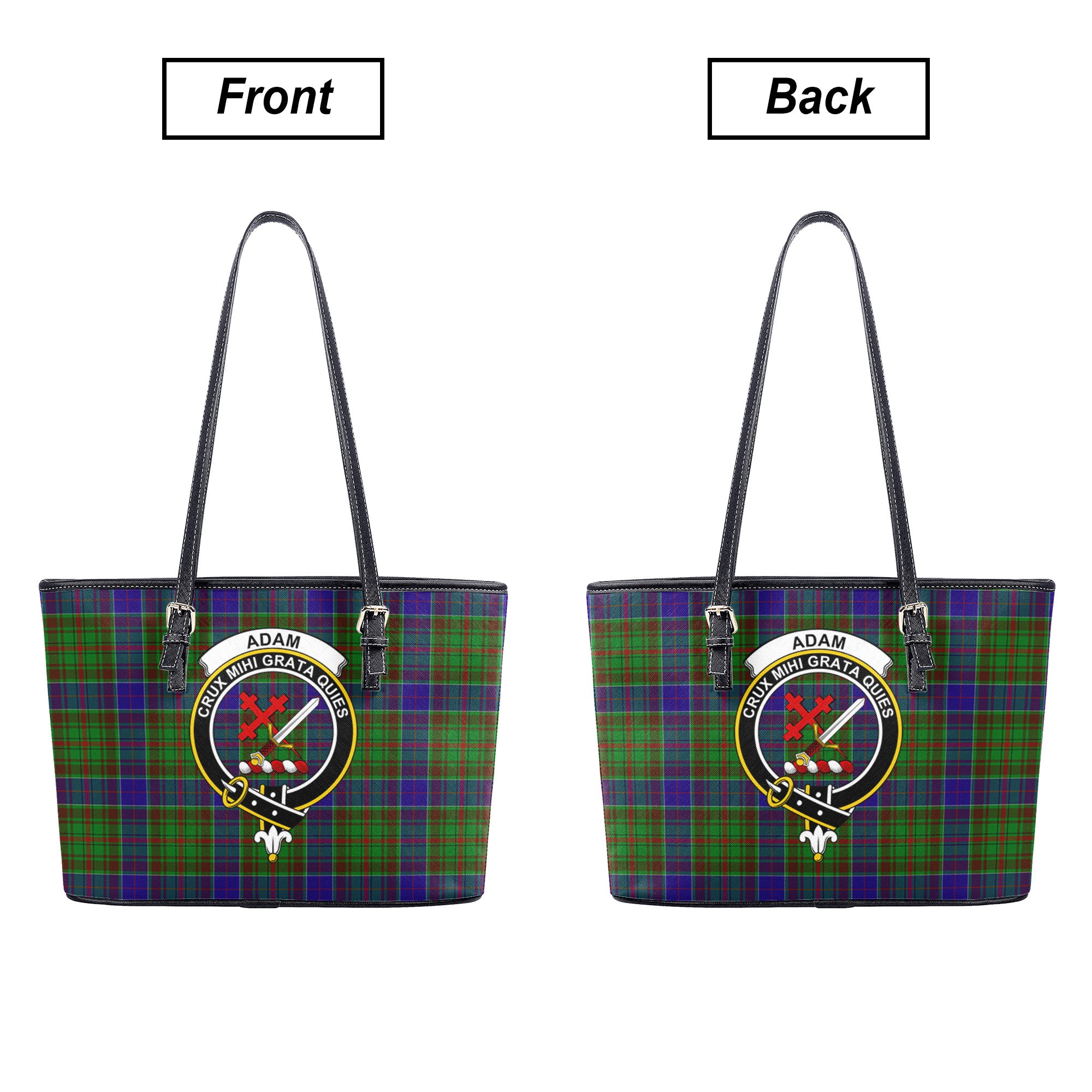 Adam Tartan Crest Leather Tote Bag