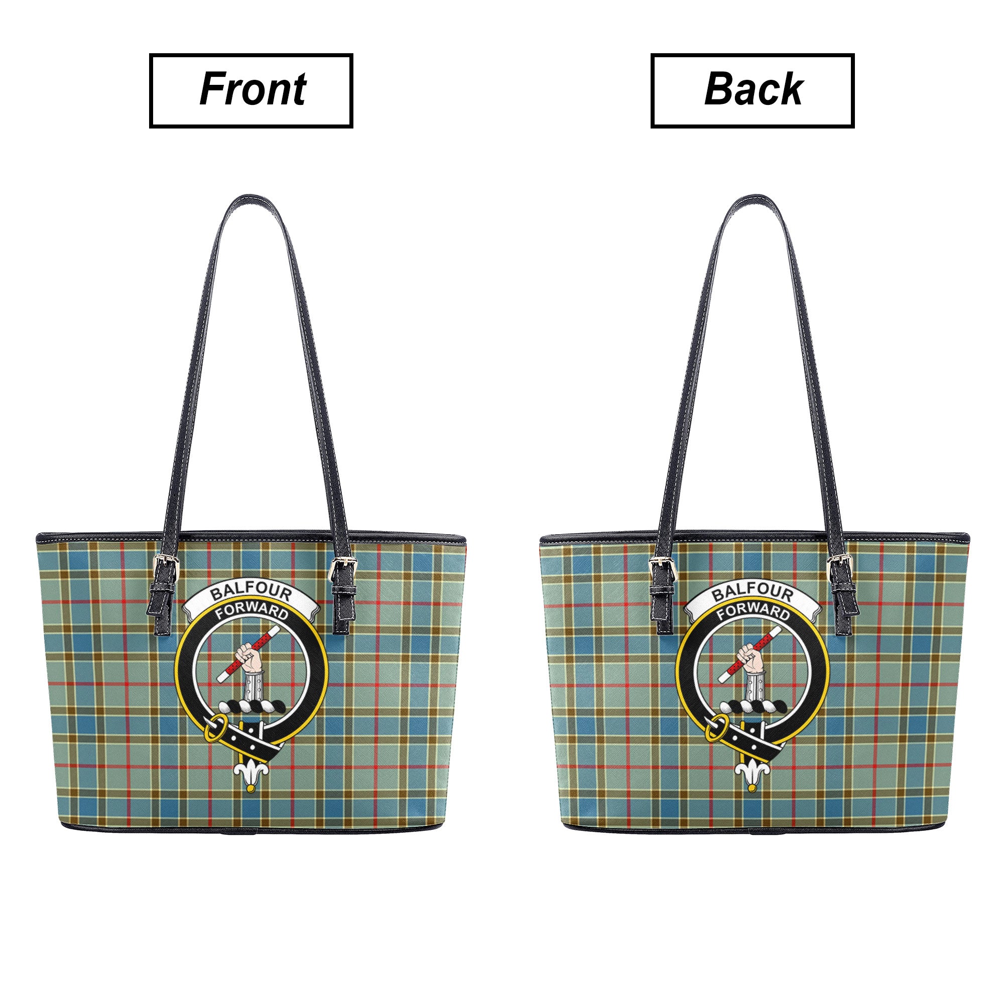 Balfour Blue Tartan Crest Leather Tote Bag