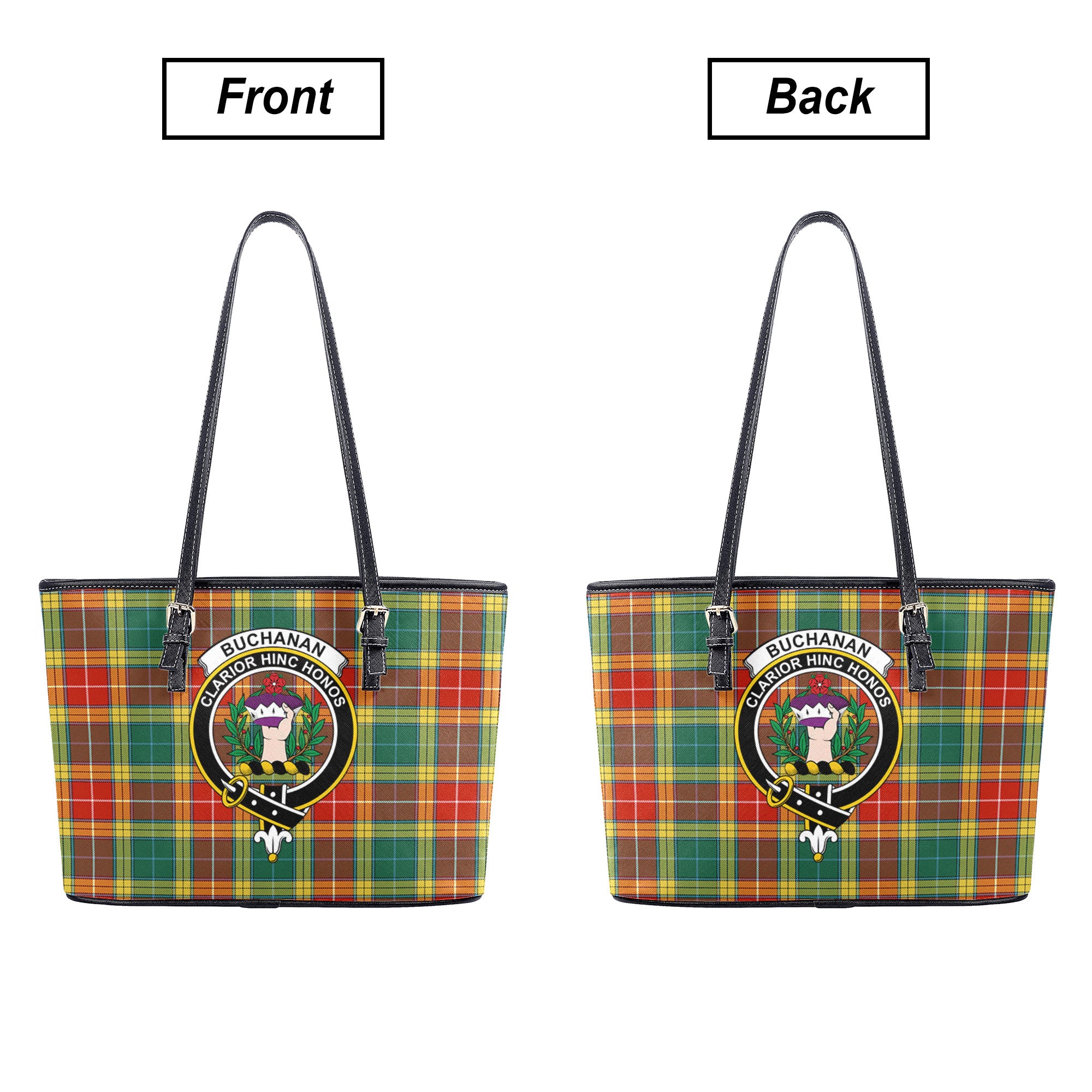 Buchanan Old Sett Tartan Crest Leather Tote Bag