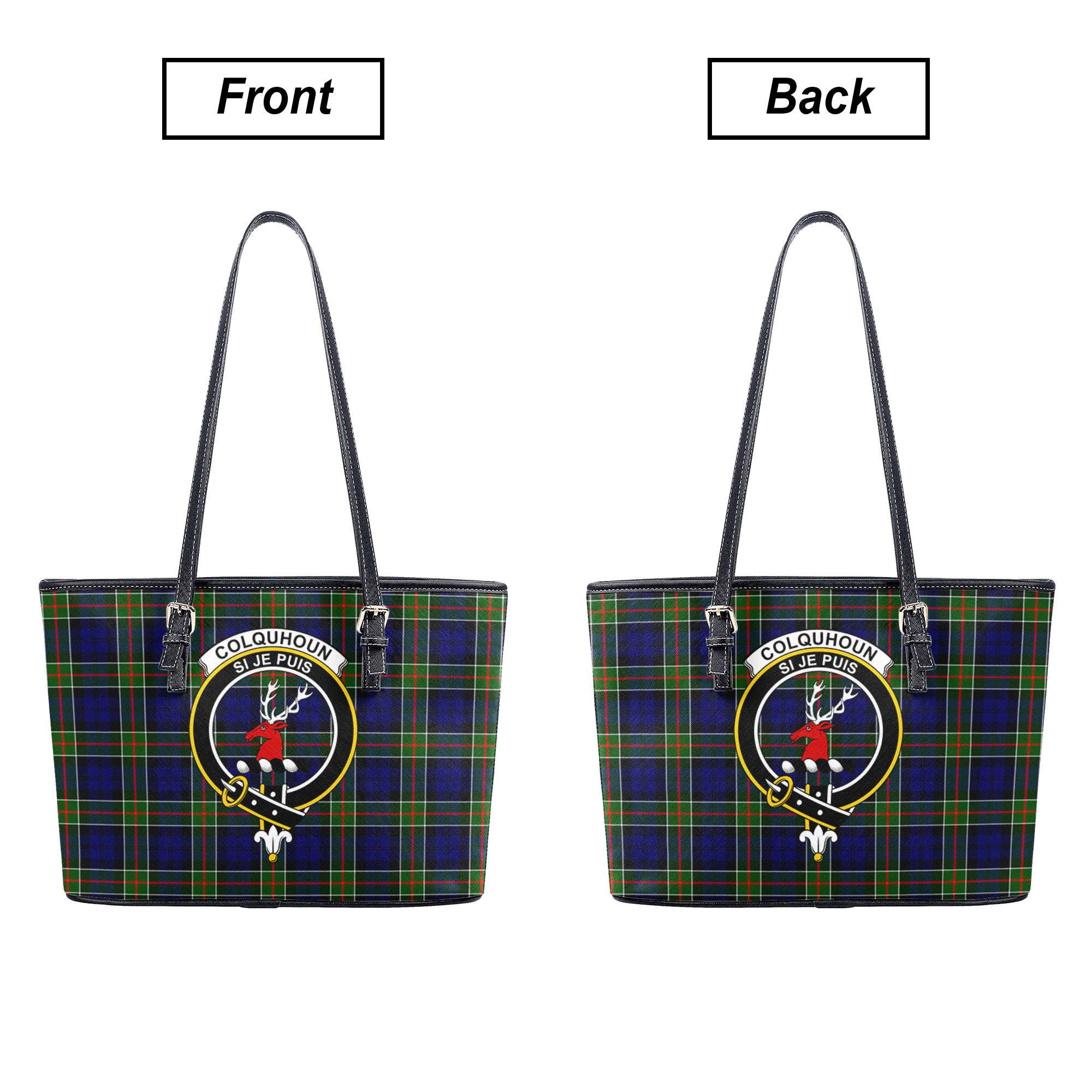 Colquhoun Modern Tartan Crest Leather Tote Bag