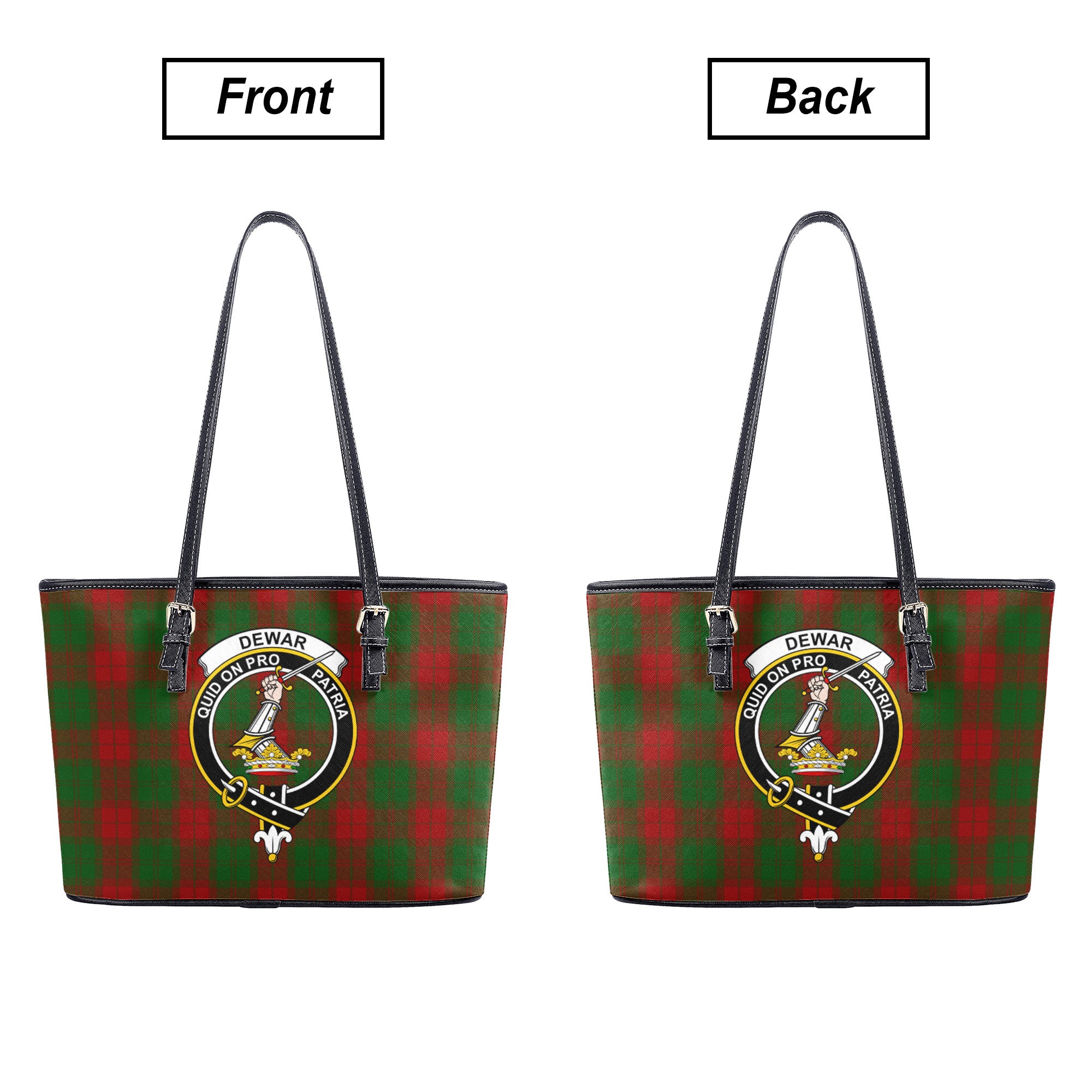 Dewar Clan Tartan Crest Leather Tote Bag