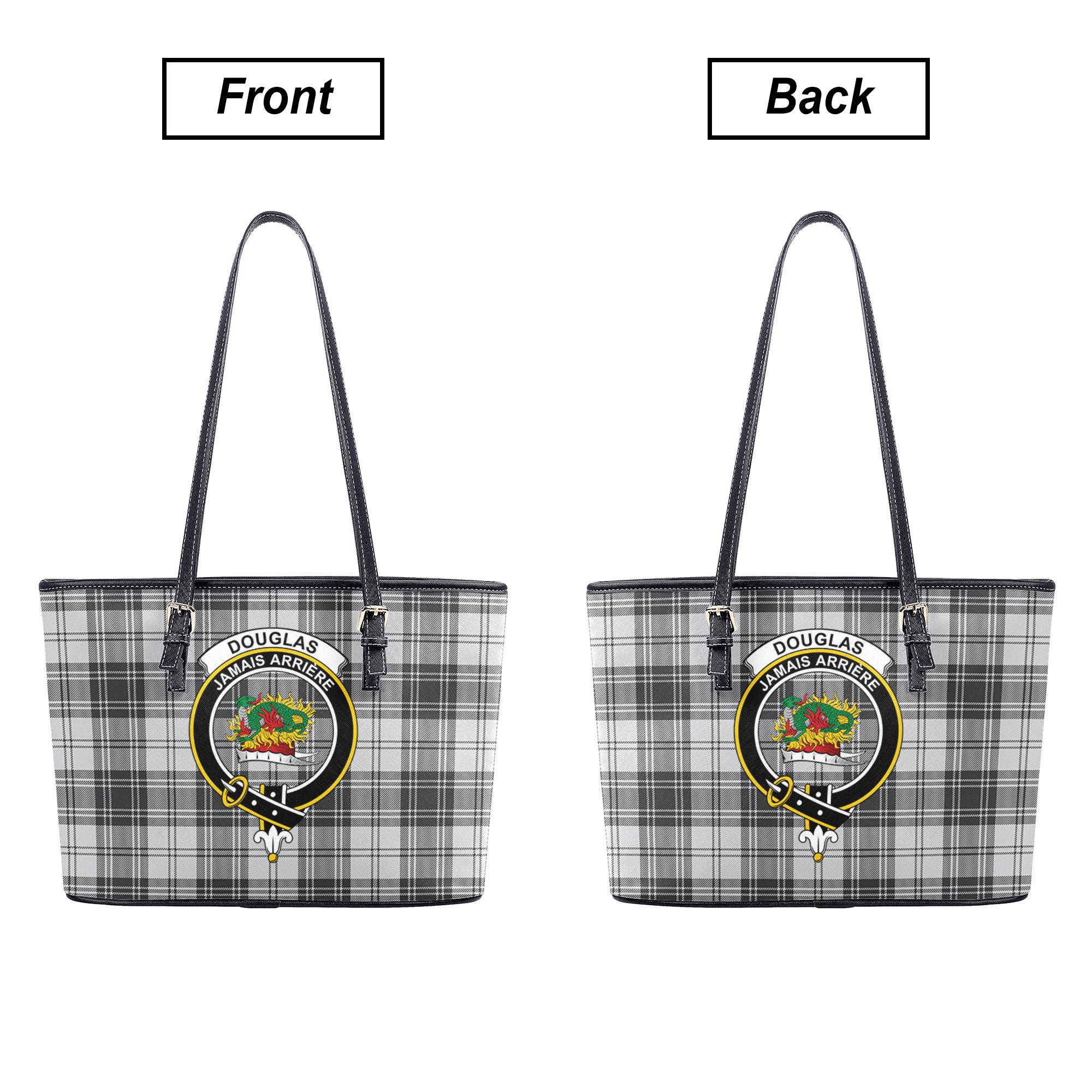 Douglas Grey Modern Tartan Crest Leather Tote Bag