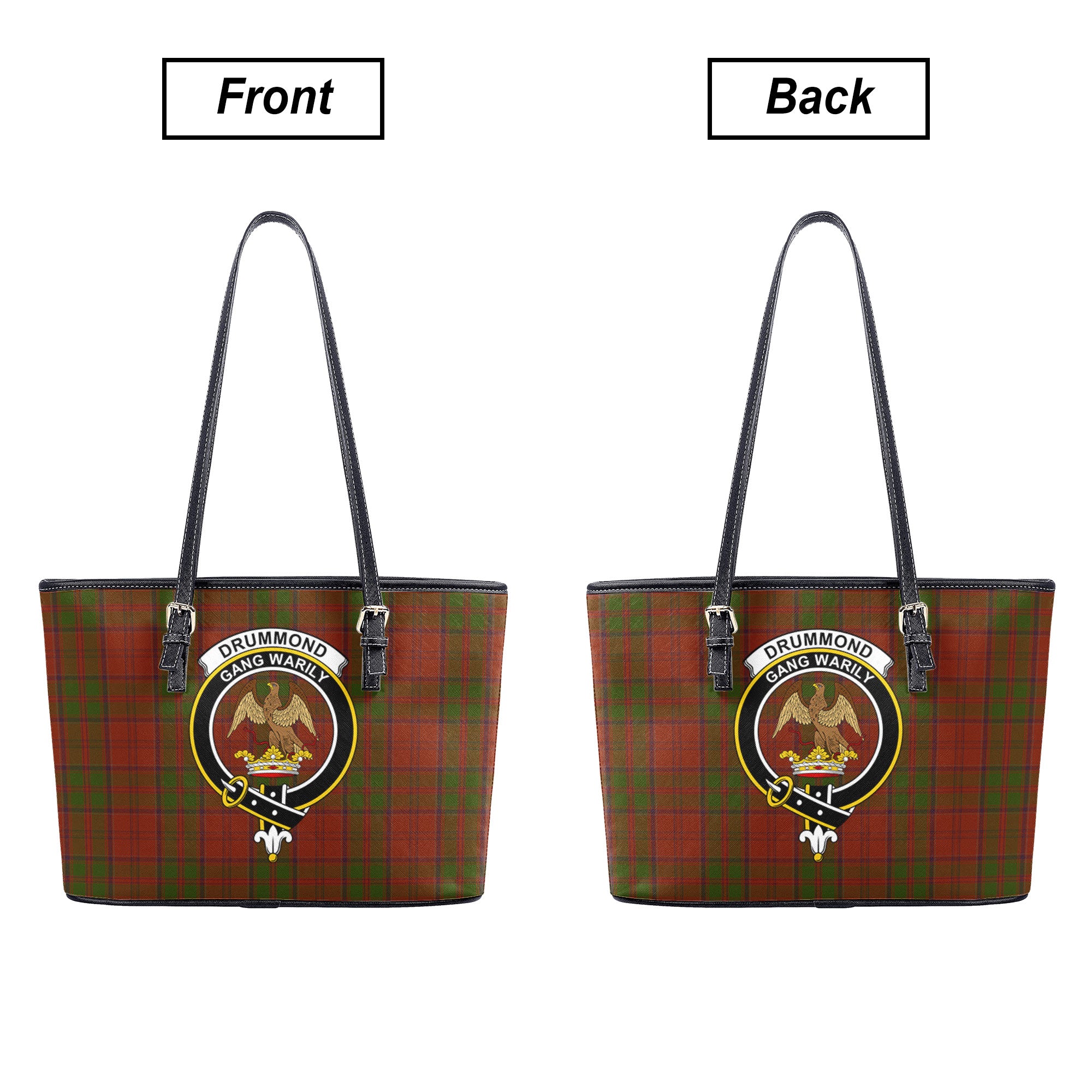 Drummond Clan Tartan Crest Leather Tote Bag