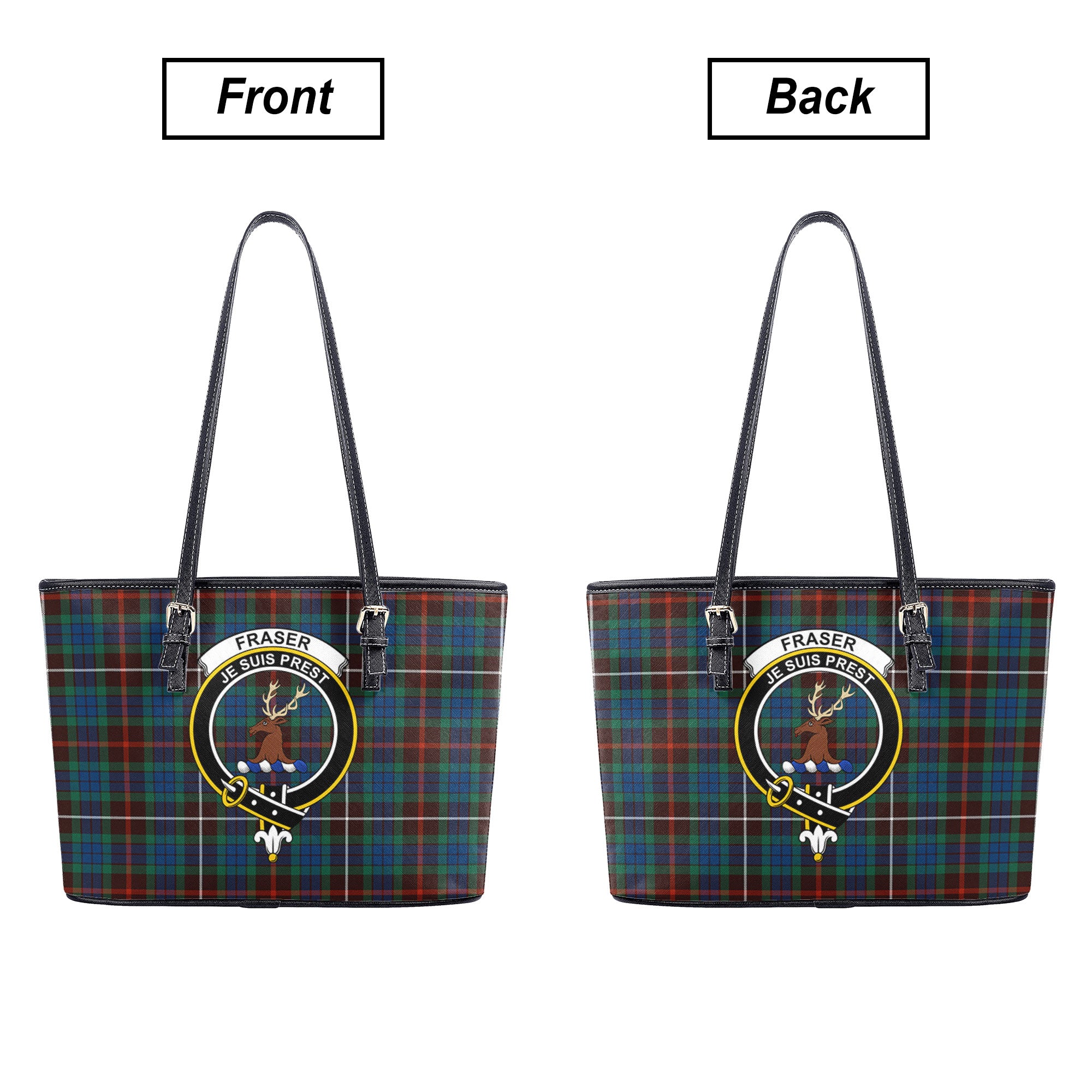 Fraser (of Lovat) Hunting Ancient Tartan Crest Leather Tote Bag