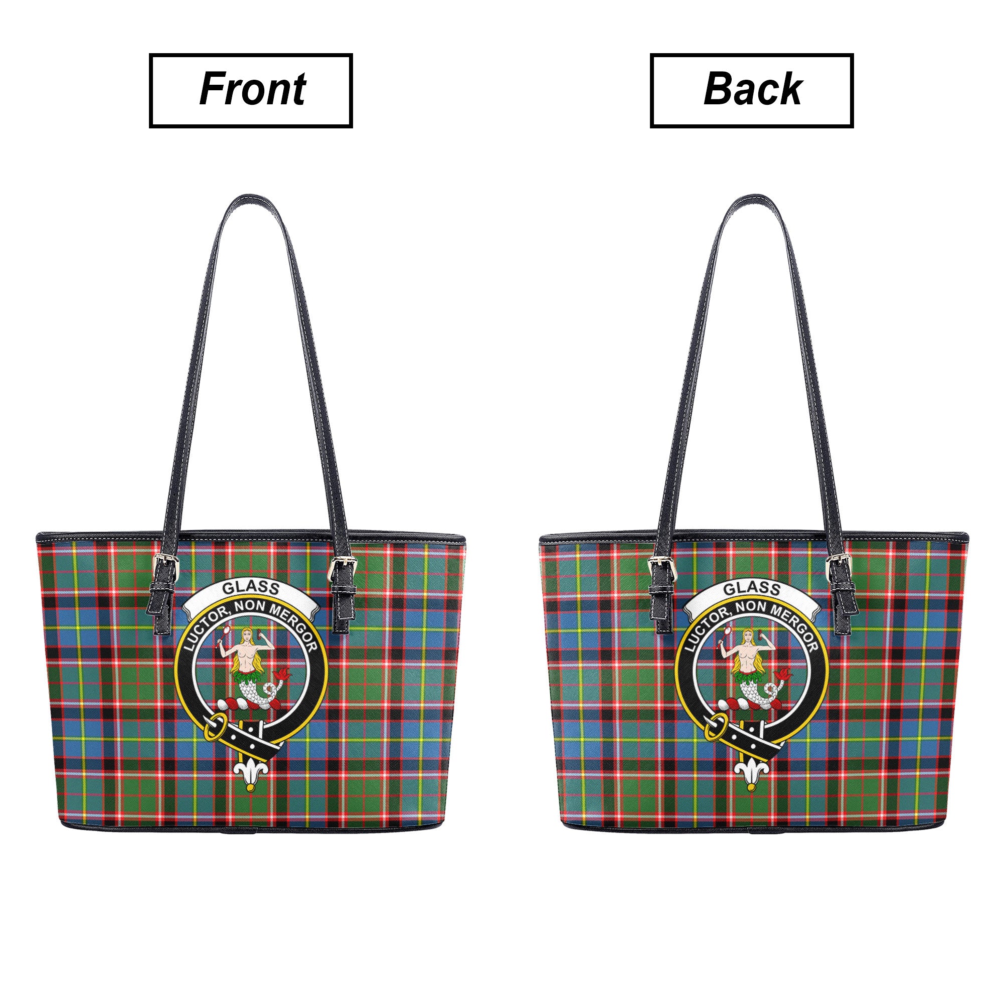 Glass Tartan Crest Leather Tote Bag