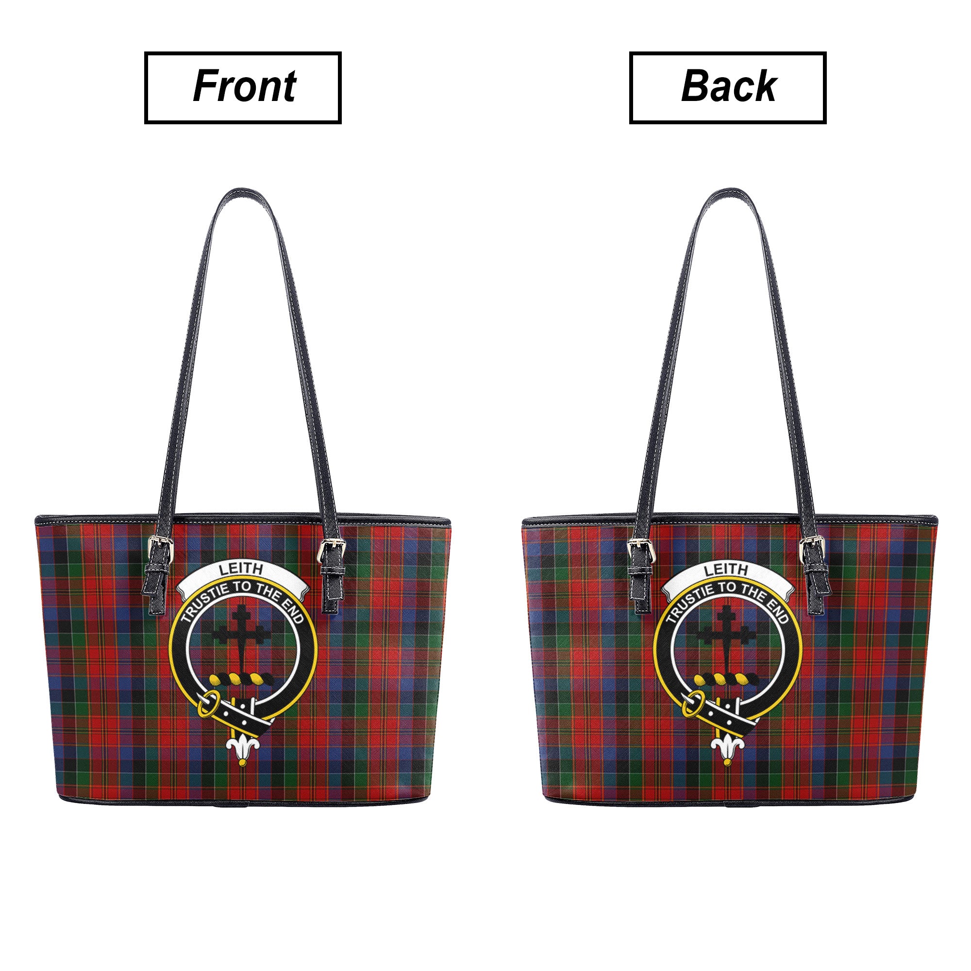 Leith Tartan Crest Leather Tote Bag