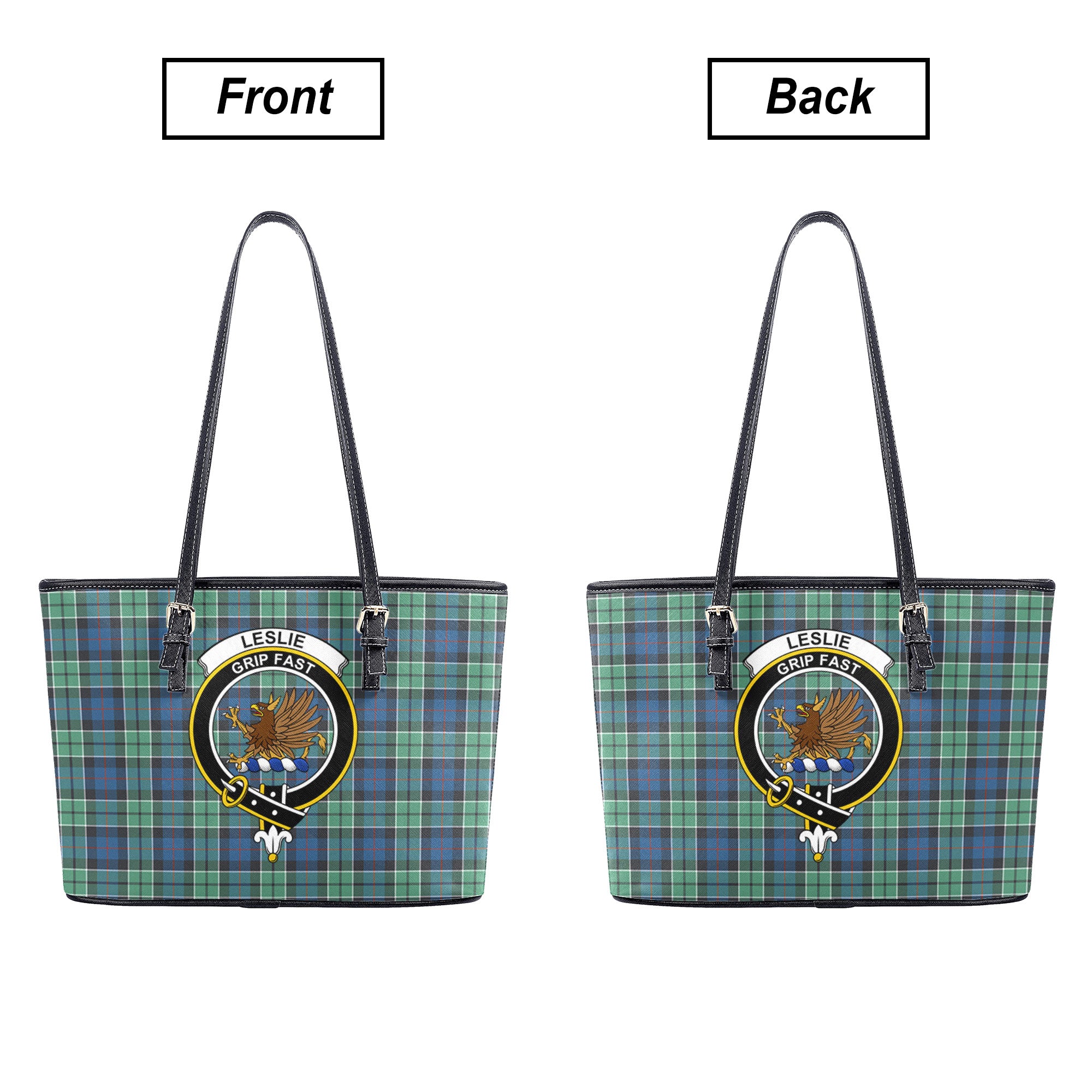 Leslie Hunting Ancient Tartan Crest Leather Tote Bag