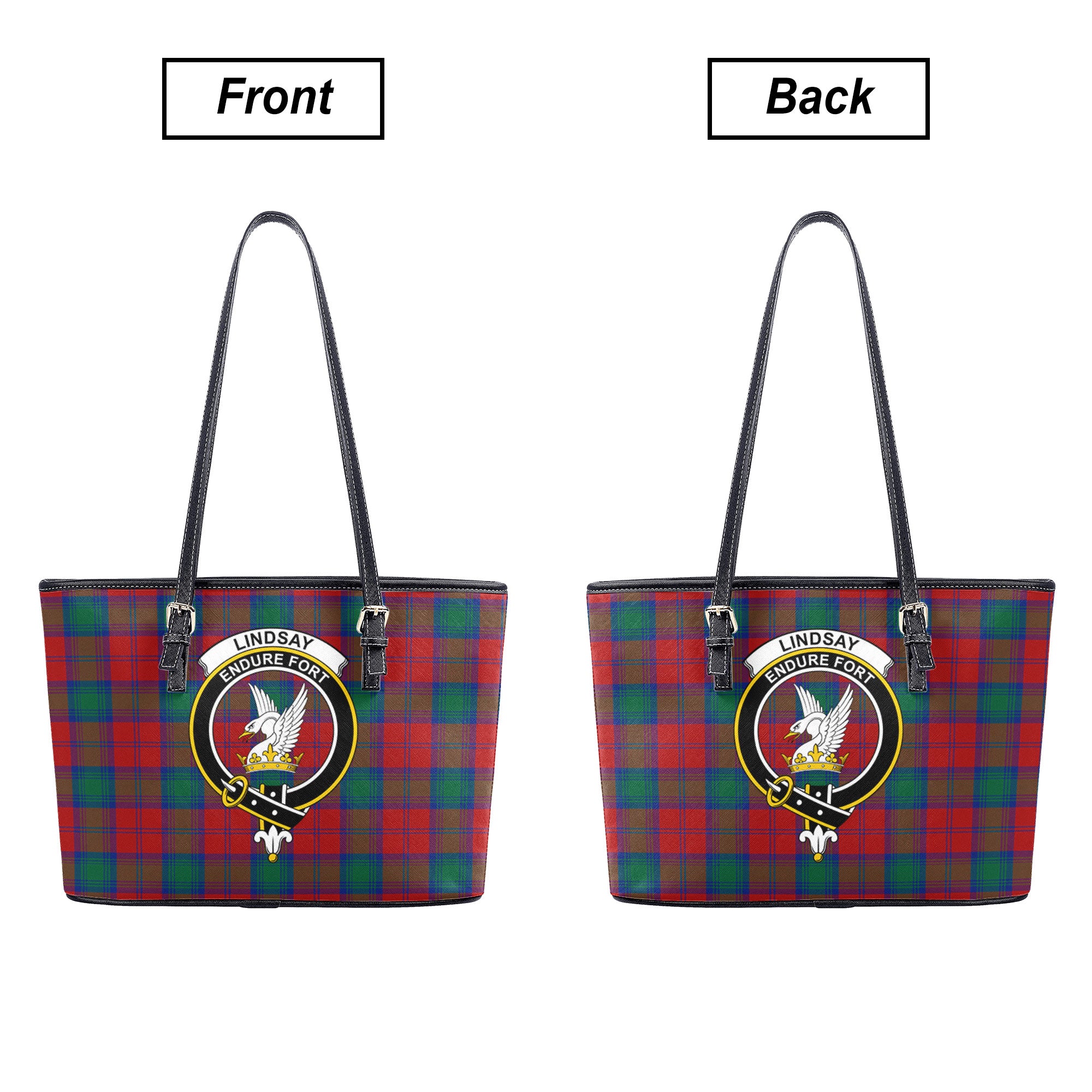Lindsay Modern Tartan Crest Leather Tote Bag