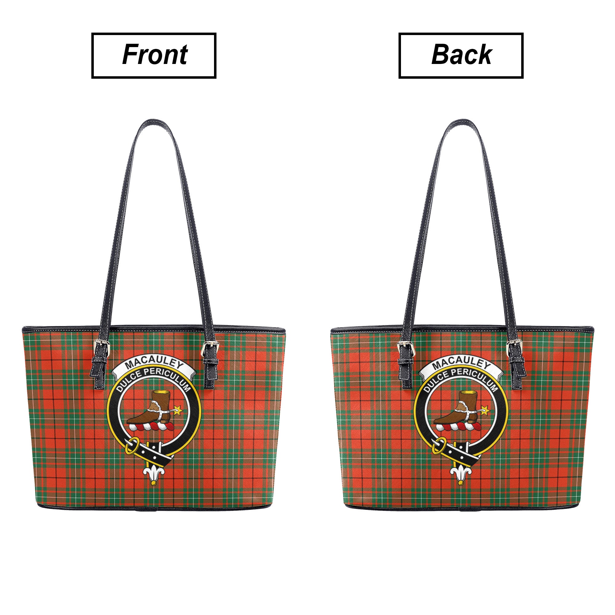 MacAuley Ancient Tartan Crest Leather Tote Bag