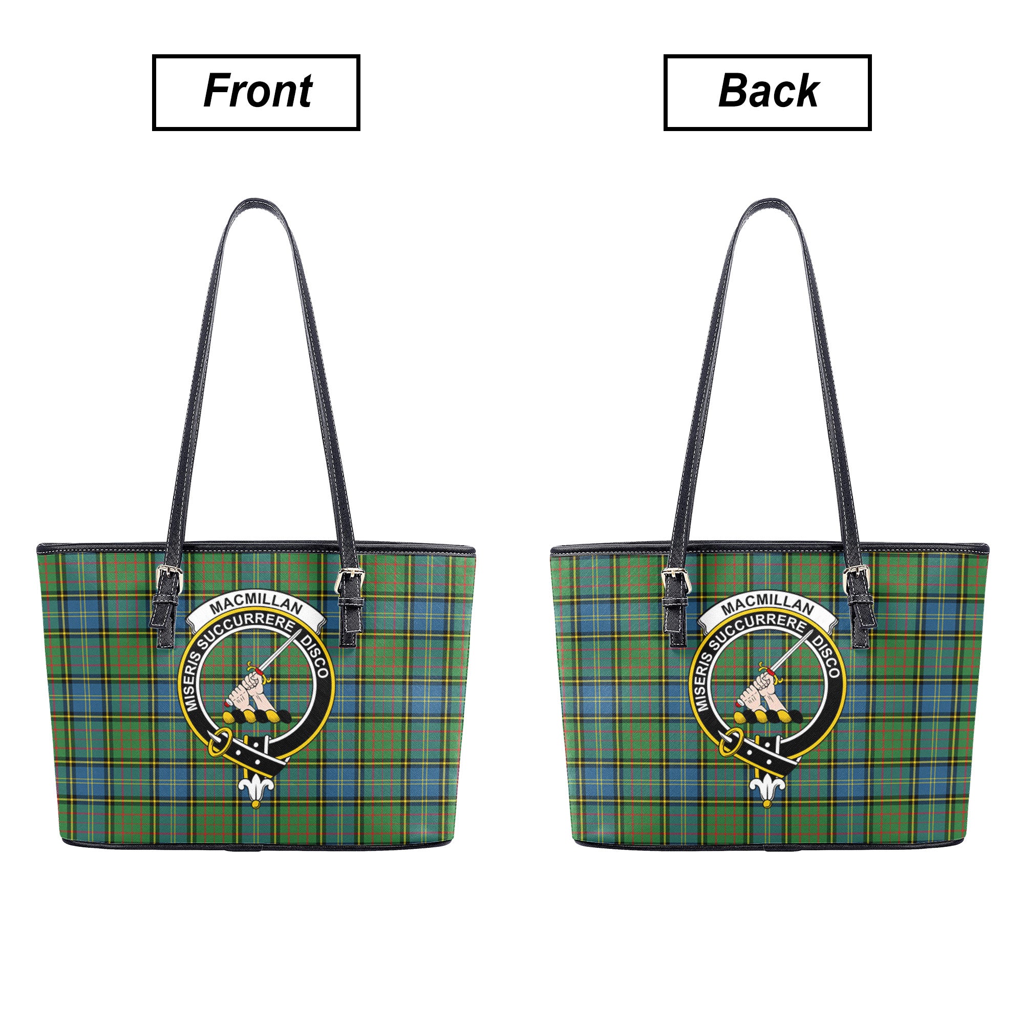 MacMillan Hunting Ancient Tartan Crest Leather Tote Bag
