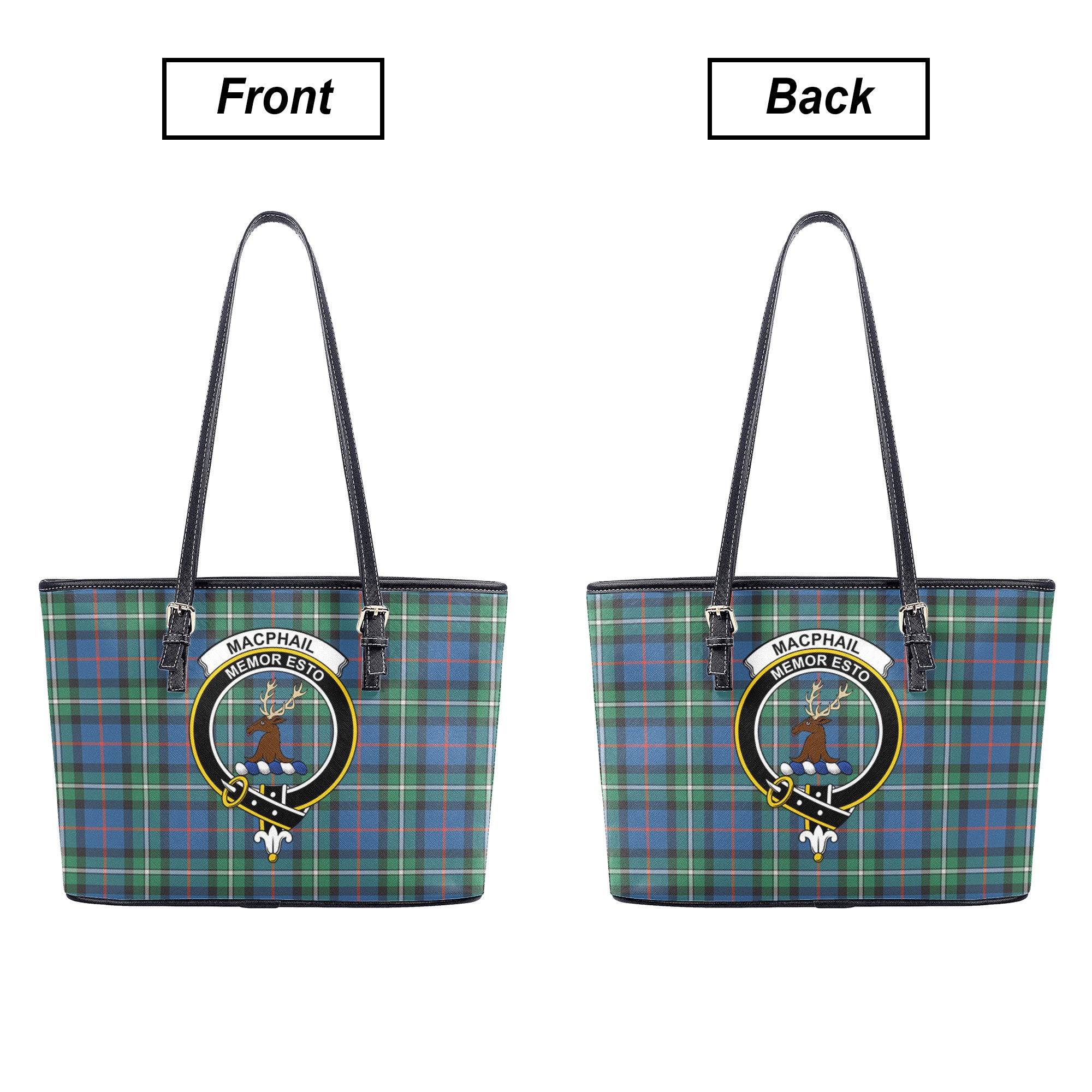 MacPhail Hunting Ancient Tartan Crest Leather Tote Bag