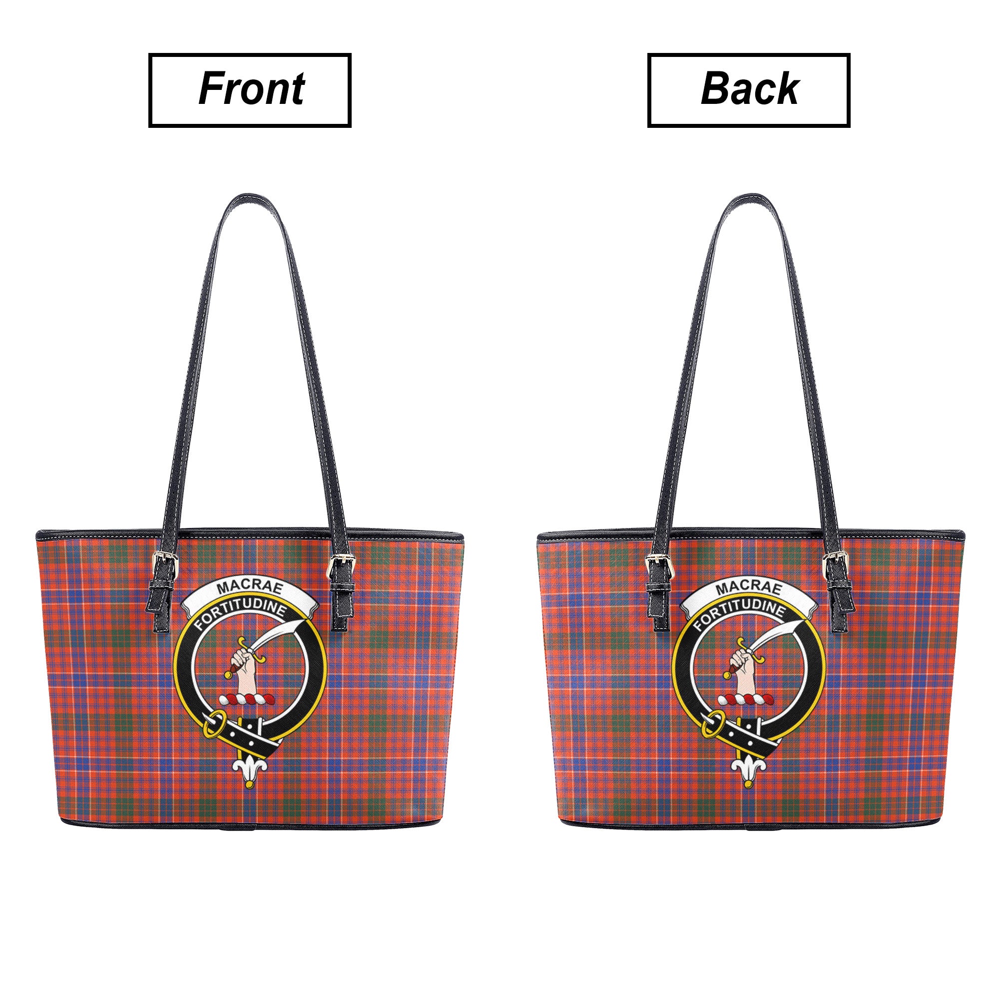 MacRae Ancient Tartan Crest Leather Tote Bag