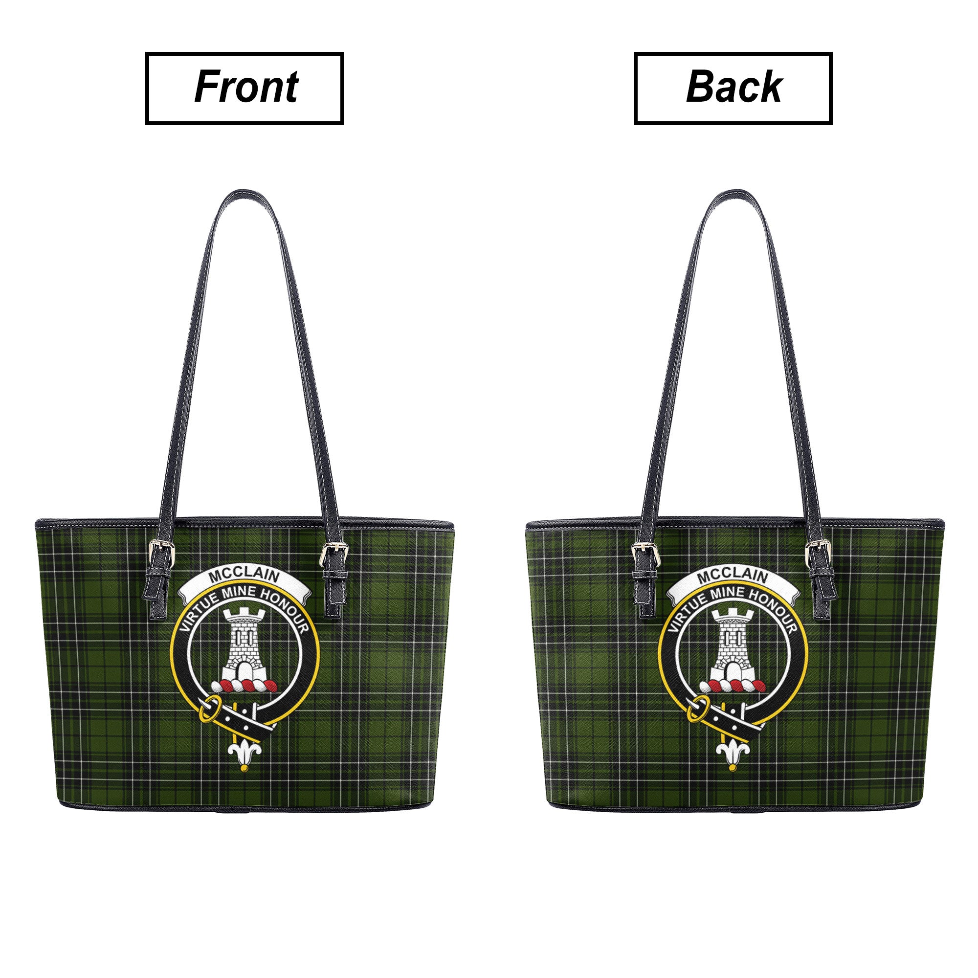 McClain Hunting Tartan Crest Leather Tote Bag