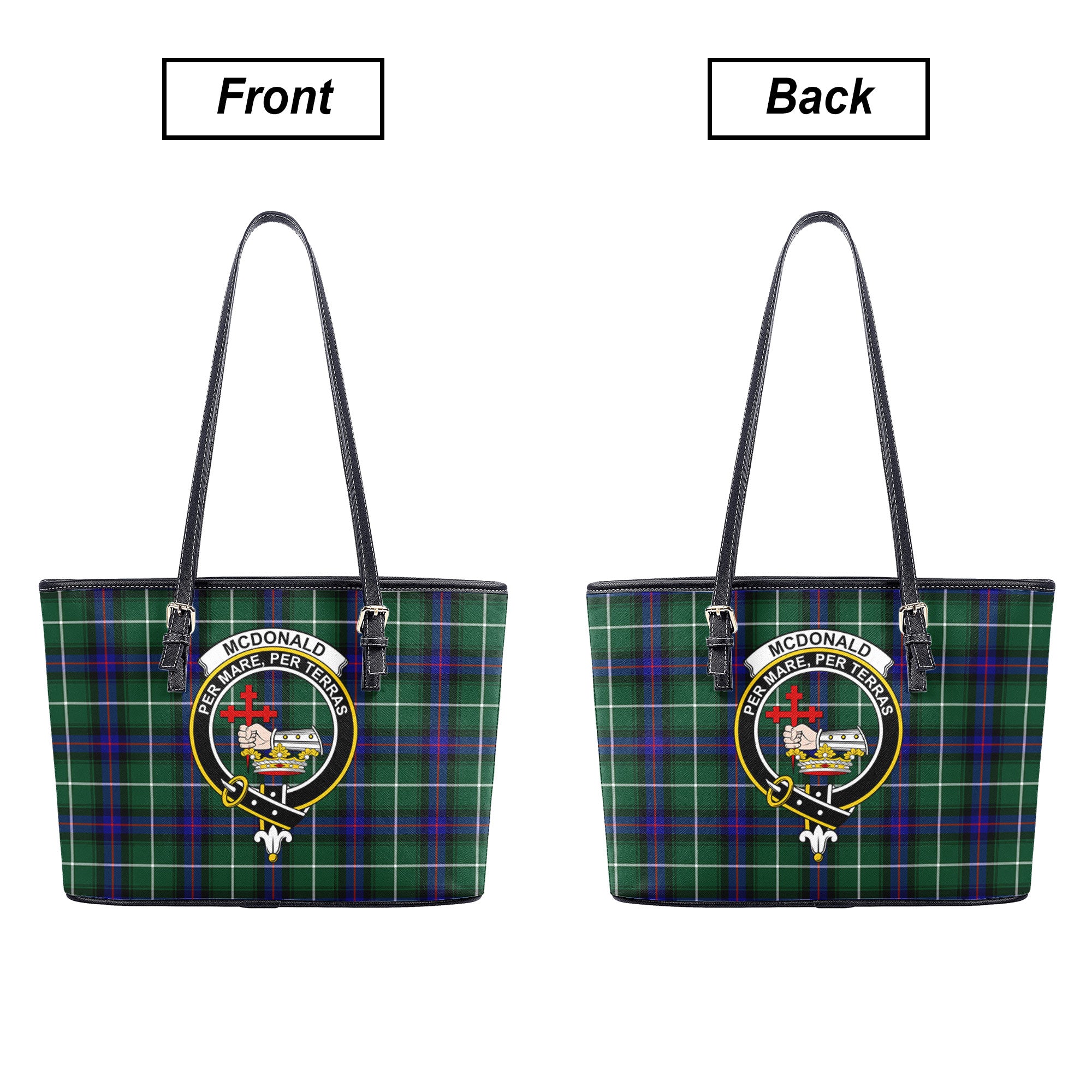 McDonald of the Isles Hunting Modern Tartan Crest Leather Tote Bag