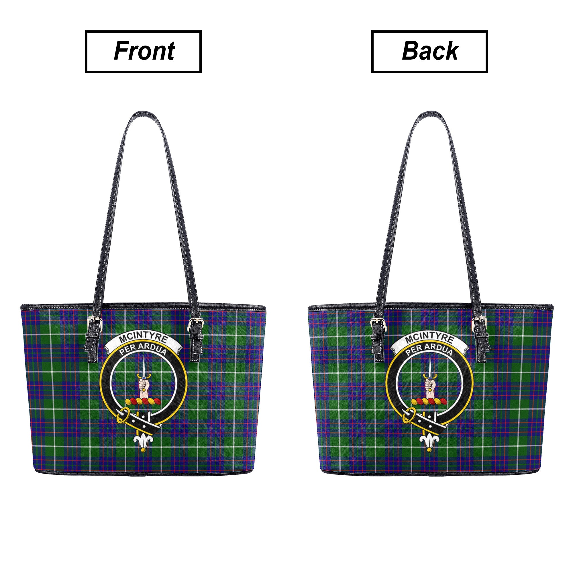 McIntyre Hunting Modern Tartan Crest Leather Tote Bag