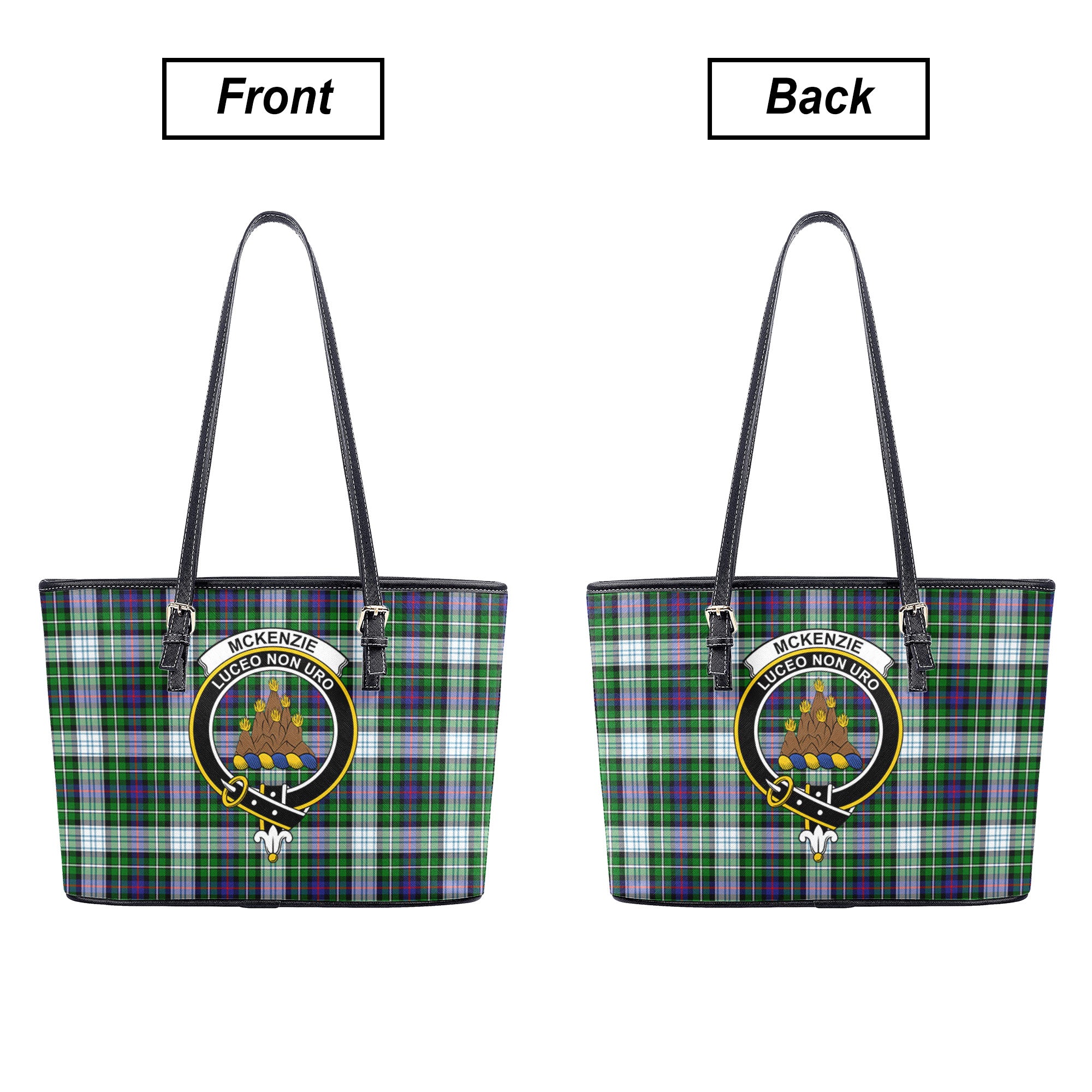 McKenzie Dress Modern Tartan Crest Leather Tote Bag